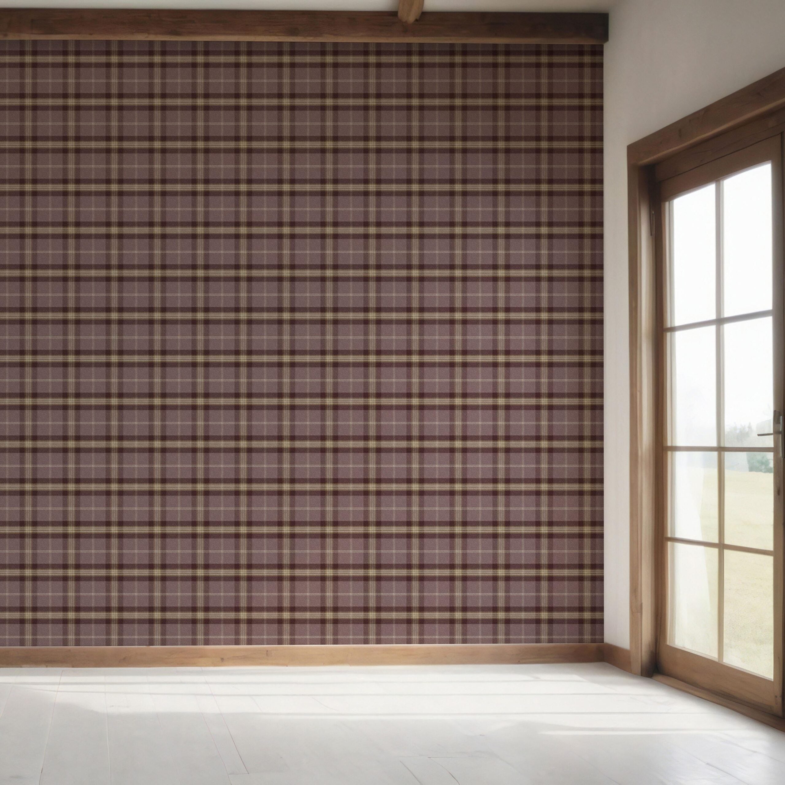 Geometric Plaid Checkered Bedroom Wallpaper Sample (Purple/ Mauve/ Pink/ Cream)