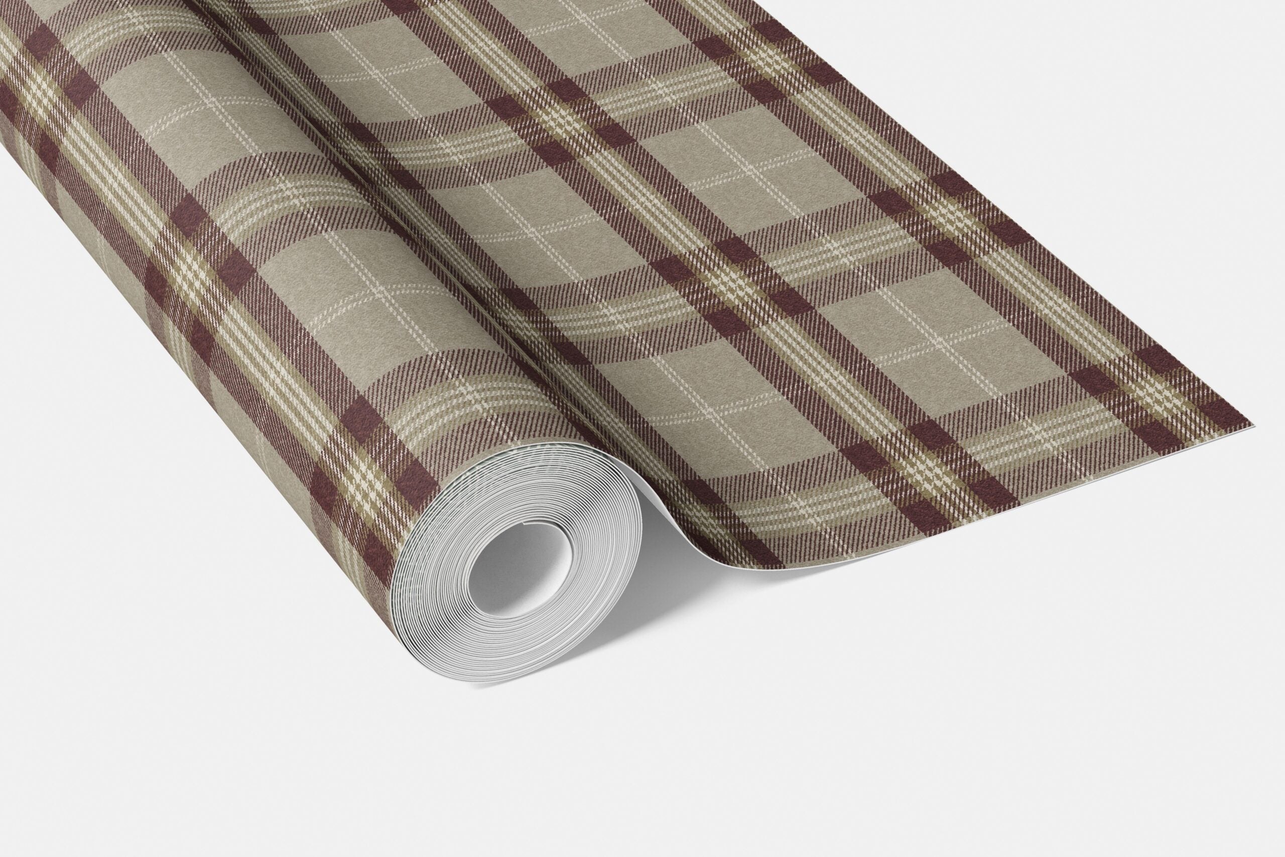 Geometric Plaid Checkered Bathroom Wallpaper Sample (Brown/ Maroon/ Beige)
