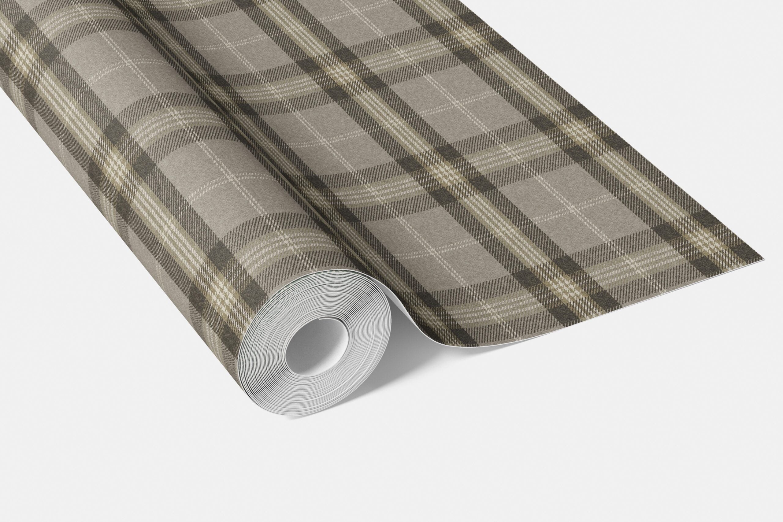 Geometric Plaid Checkered Bathroom Wallpaper Sample (Gray/ Cedar Brown)