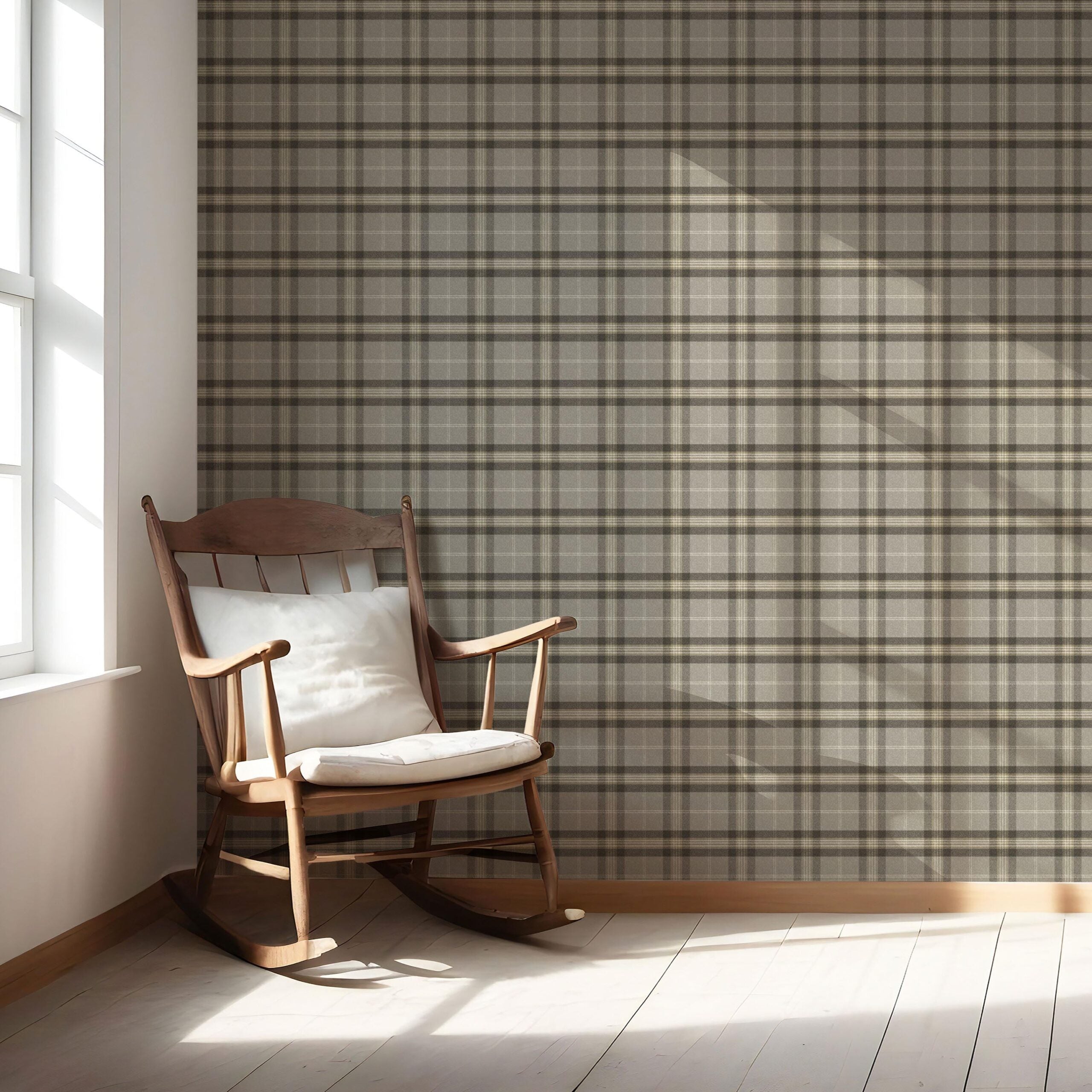 Geometric Plaid Checkered Nursery Wallpaper Sample (Gray/ Cedar Brown)