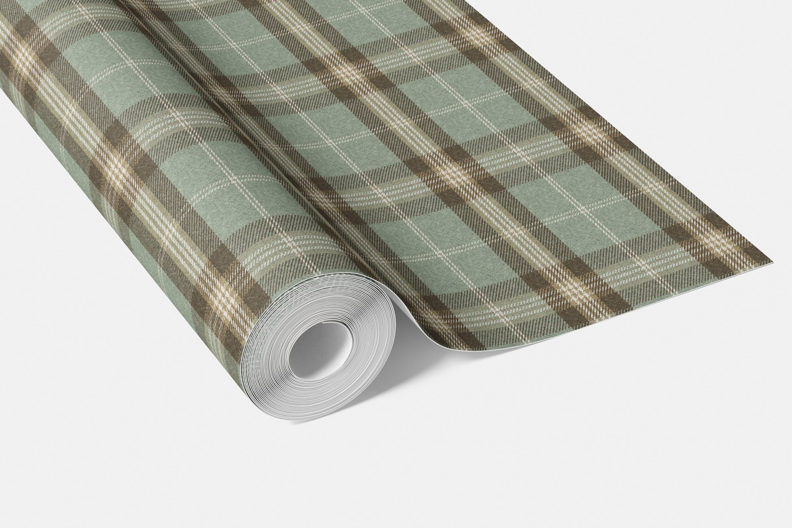 Geometric Plaid Checkered Bathroom Wallpaper (Green/ Brown/ Beige)