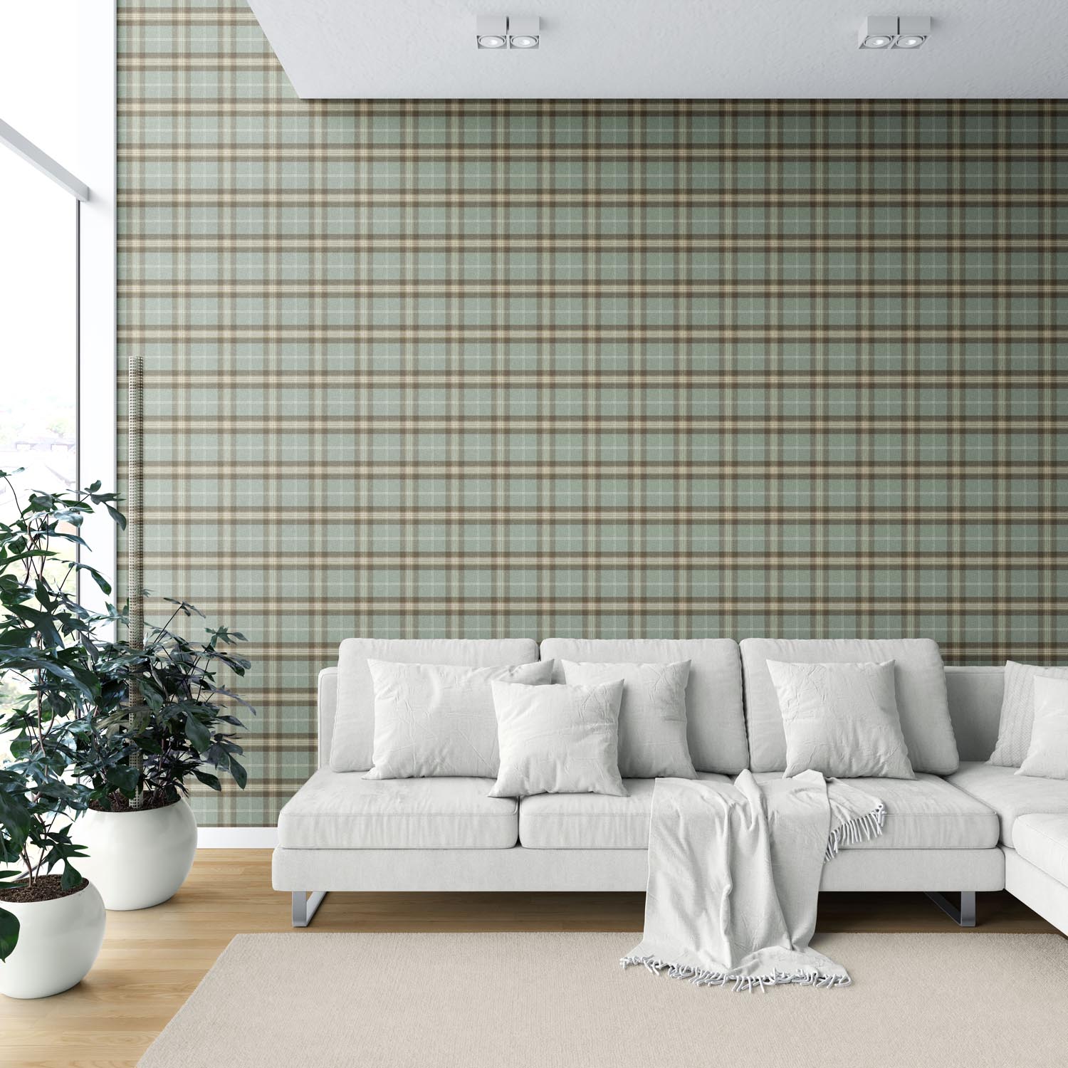 Geometric Plaid Checkered Shower Toilet Wallpaper (Green/ Brown/ Beige)