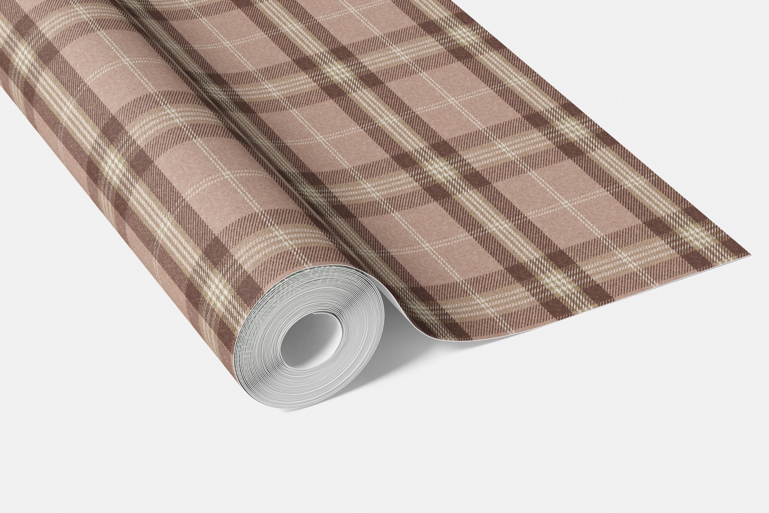 Geometric Plaid Checkered Bathroom Wallpaper Sample (Blush Rose Pink/ Brown/ Beige)