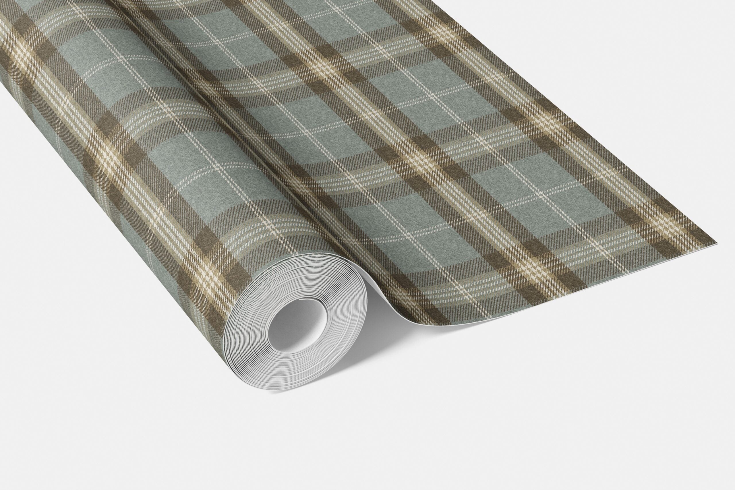 Geometric Plaid Checkered Bathroom Wallpaper Sample (Blue-Gray/ Brown)