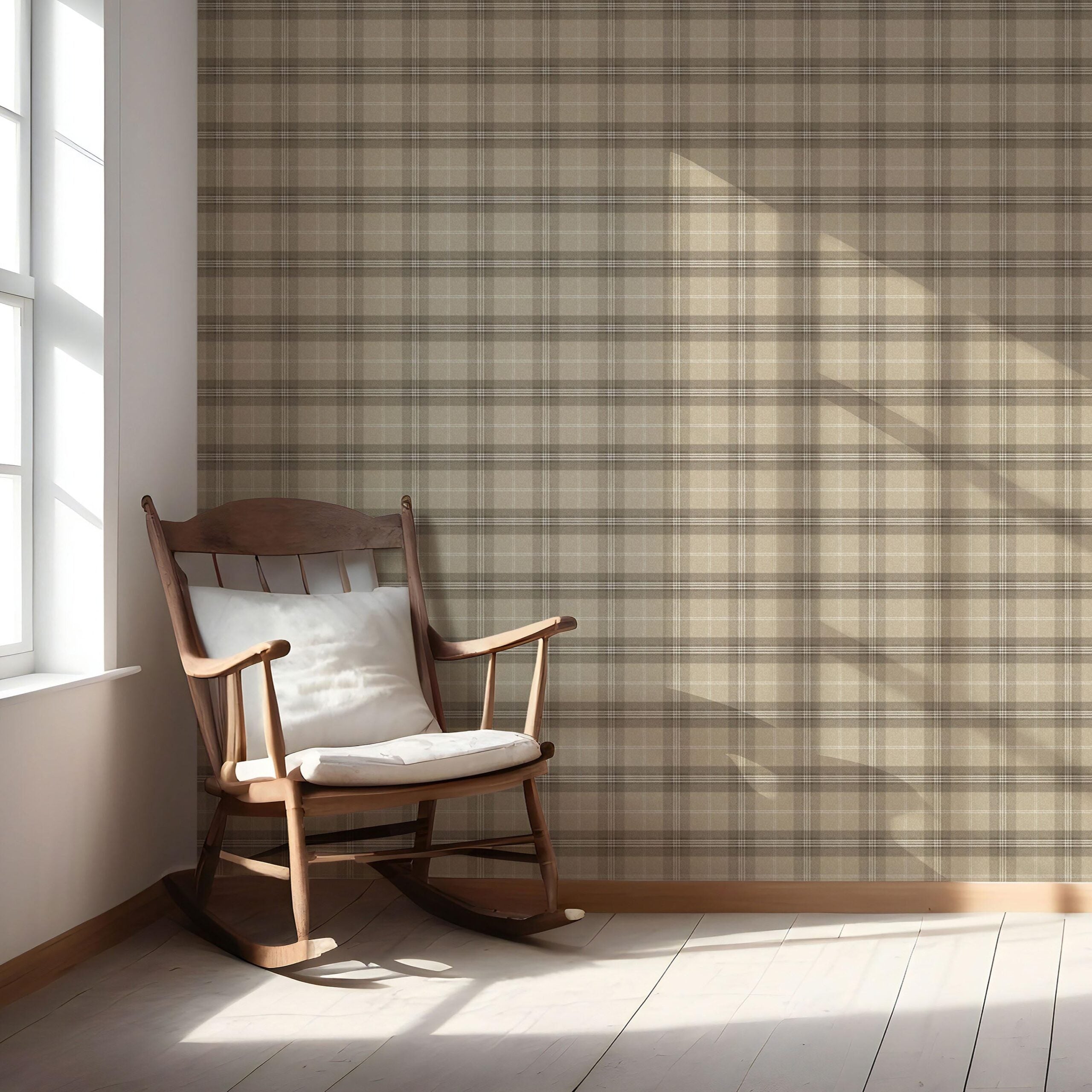 Neutral Geometric Plaid Checkered Nursery Wallpaper (Beige/ Brown/ Taupe)