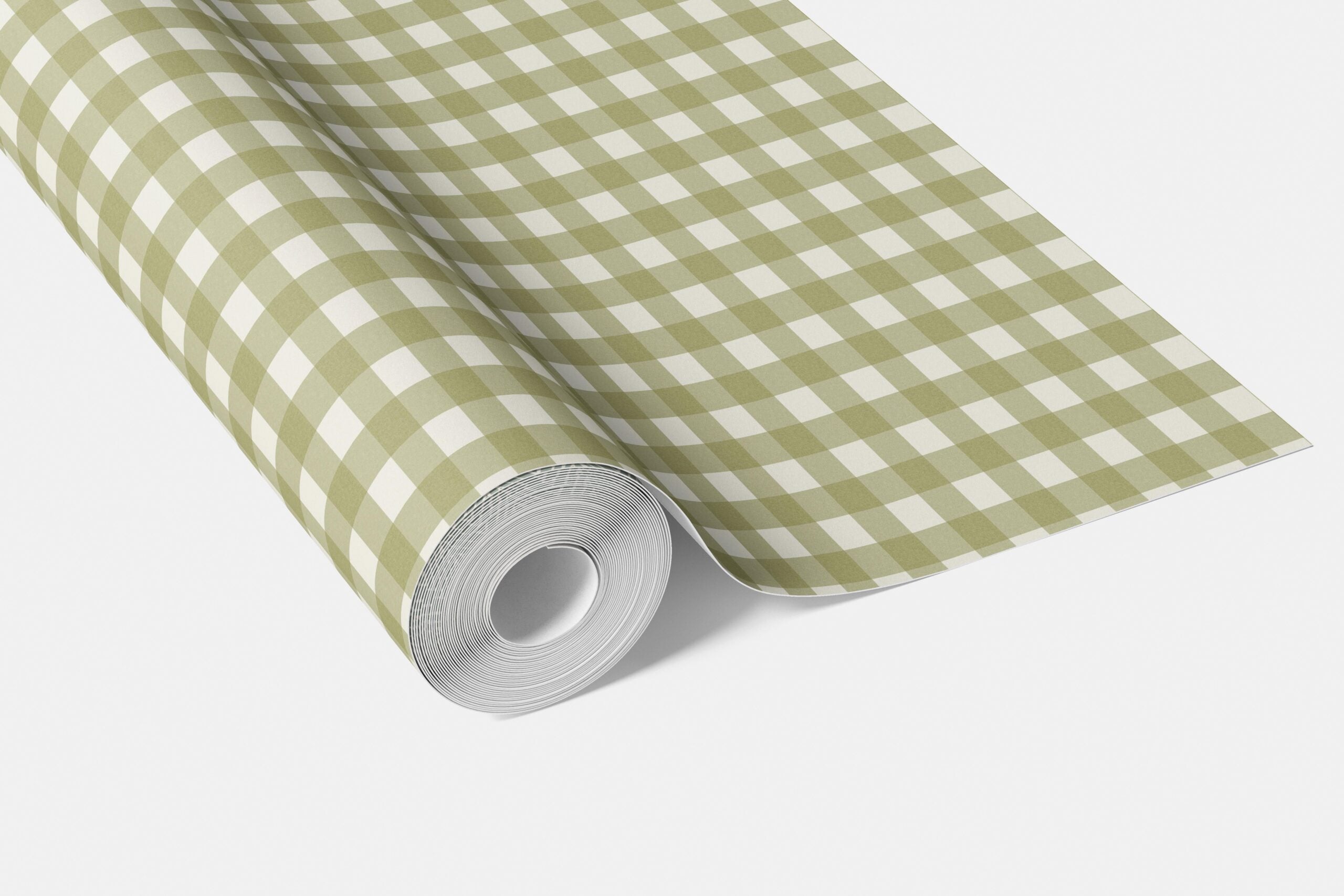Geometric Gingham Checkered Living Room Wallpaper (Green)
