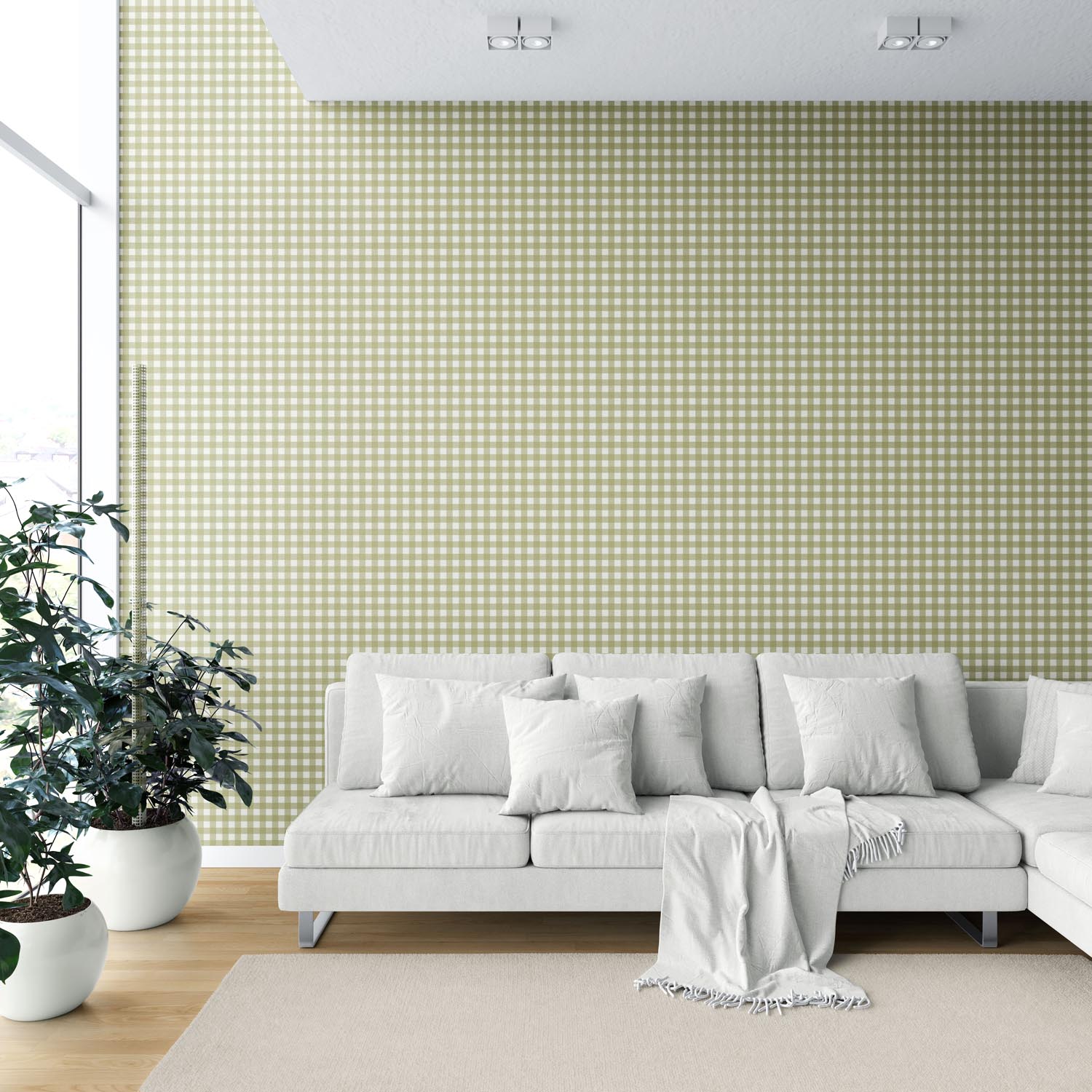 Geometric Gingham Checkered Shower Toilet Wallpaper (Green)