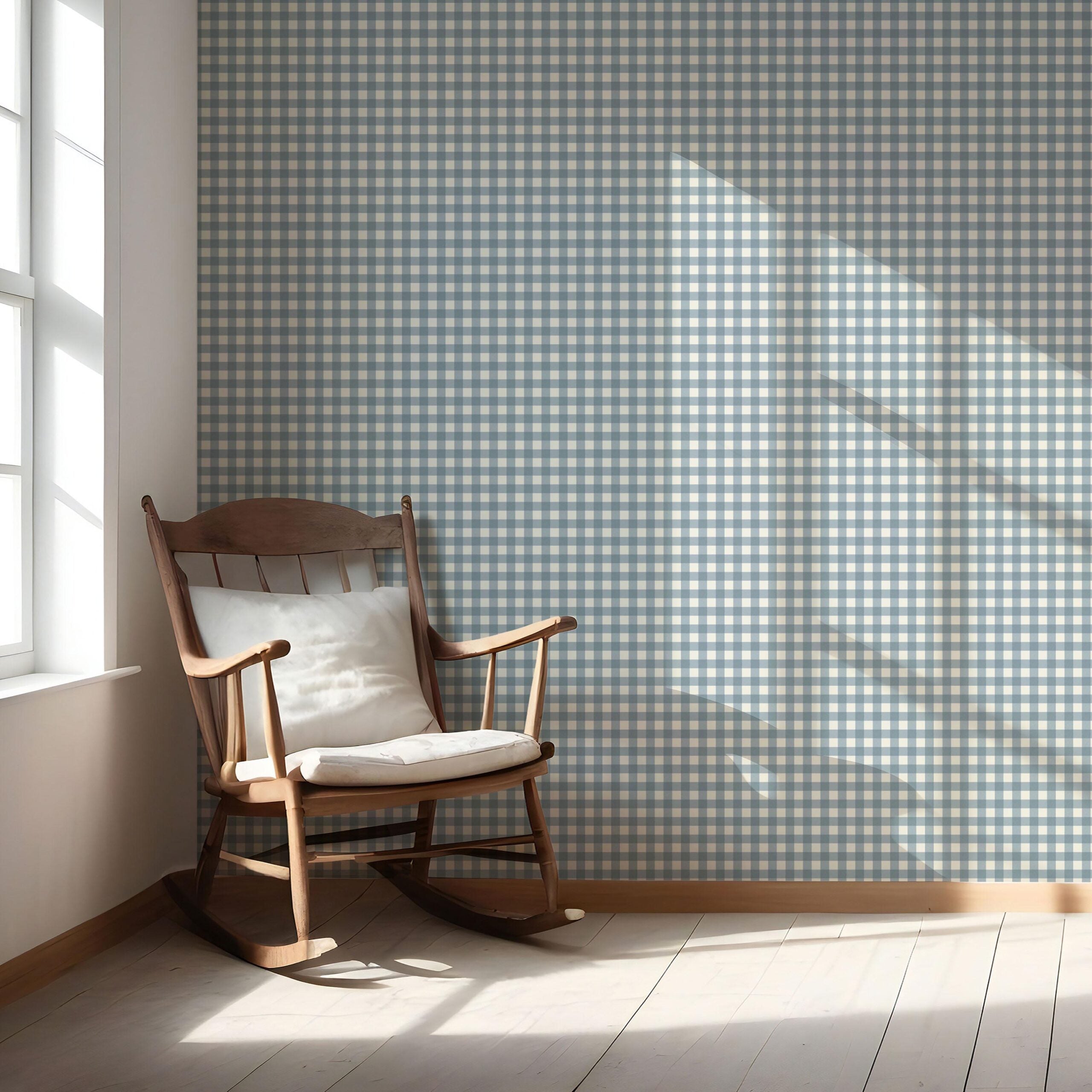 Geometric Gingham Checkered Nursery Wallpaper Sample (Blue)