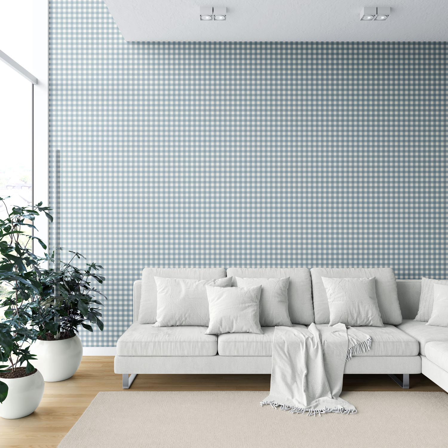 Geometric Gingham Checkered Shower Toilet Wallpaper Sample (Blue)