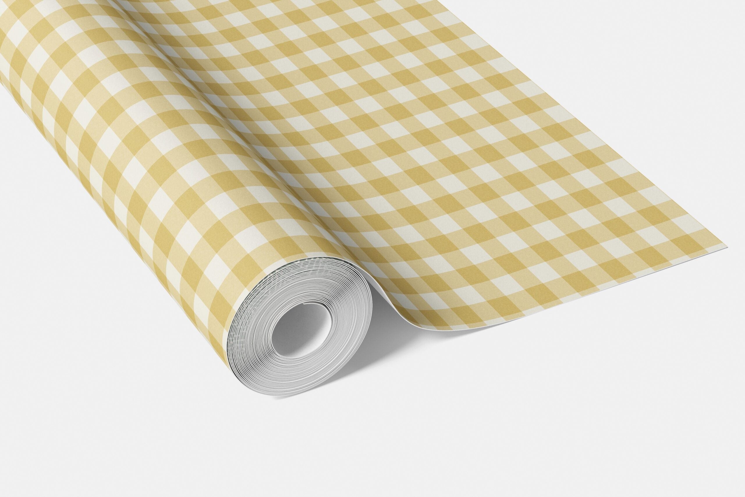 Geometric Gingham Checkered Living Room Wallpaper Sample (Yellow)