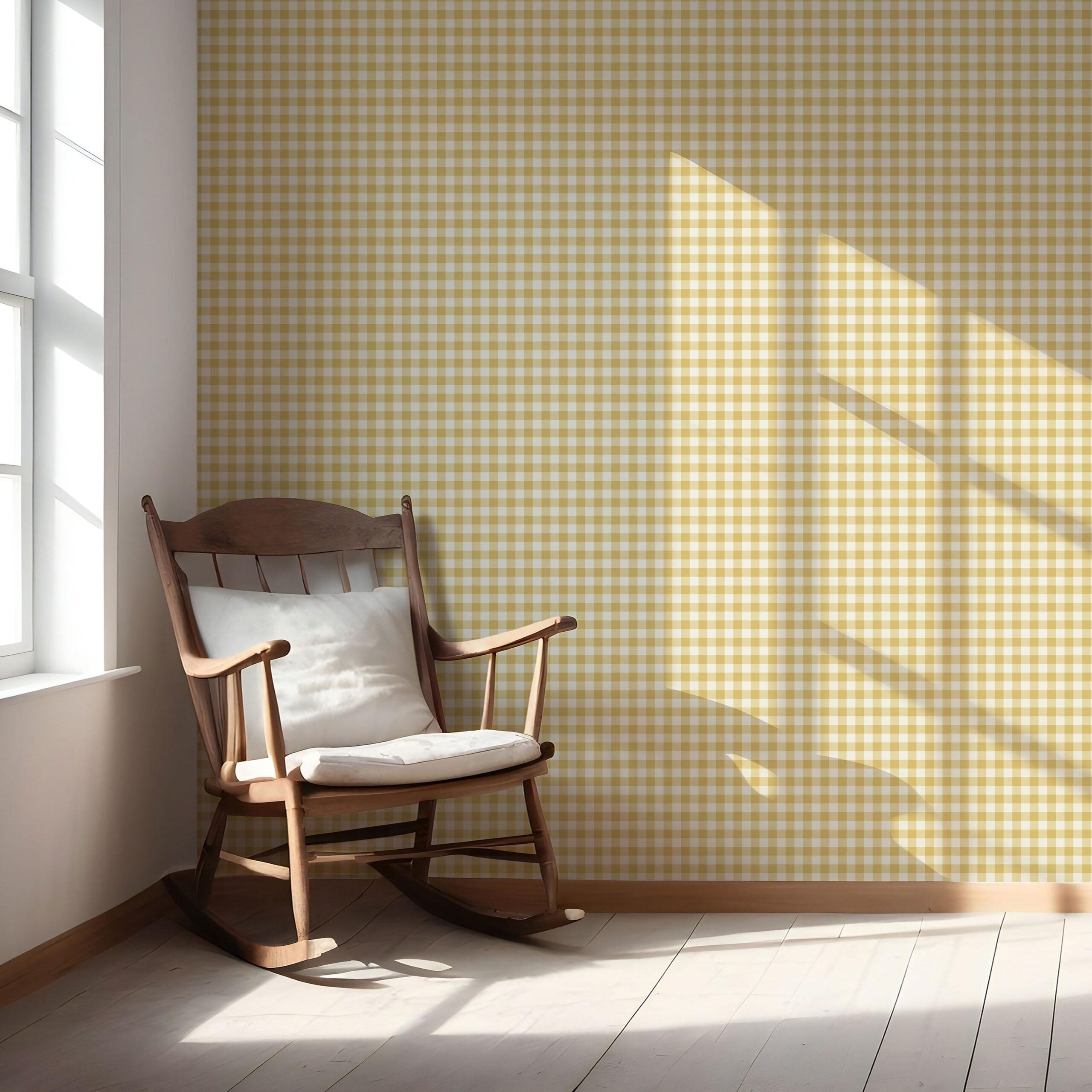 Geometric Gingham Checkered Nursery Wallpaper Sample (Yellow)