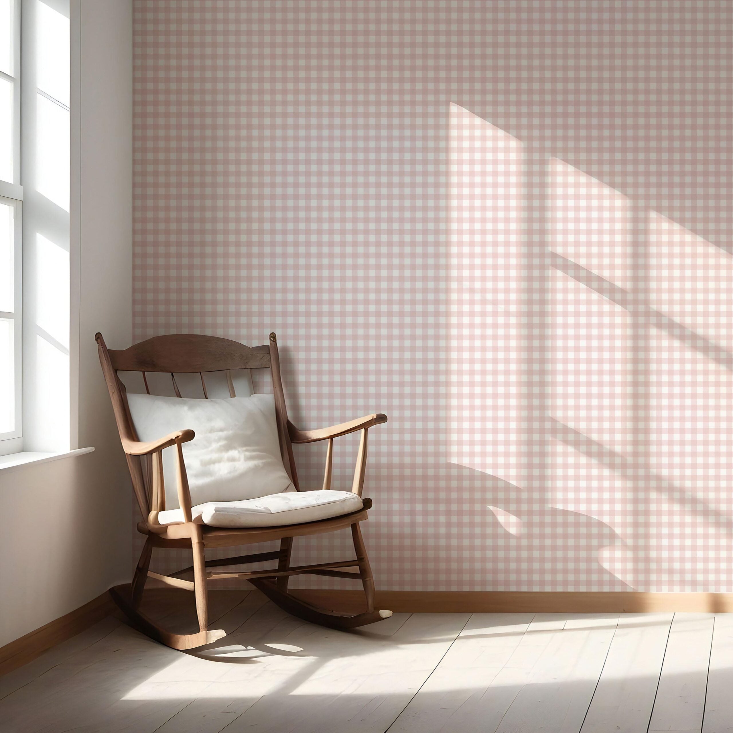 Geometric Gingham Checkered Nursery Wallpaper Sample (Pink)