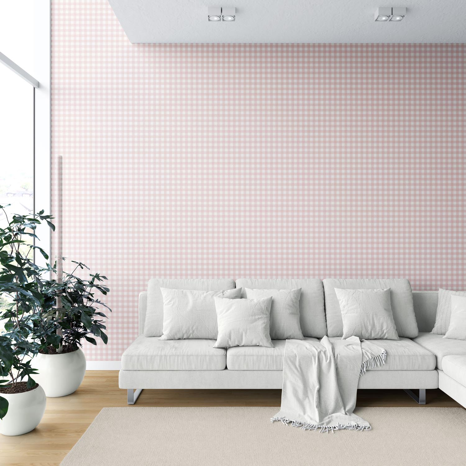 Geometric Gingham Checkered Shower Toilet Wallpaper Sample (Pink)
