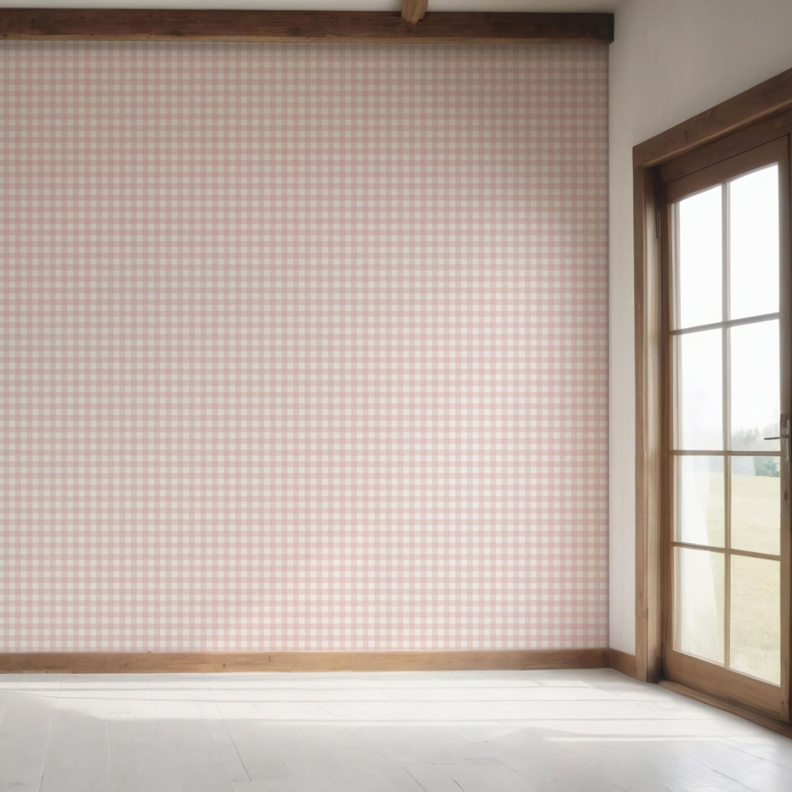 Geometric Gingham Checkered Bedroom Wallpaper Sample (Pink)