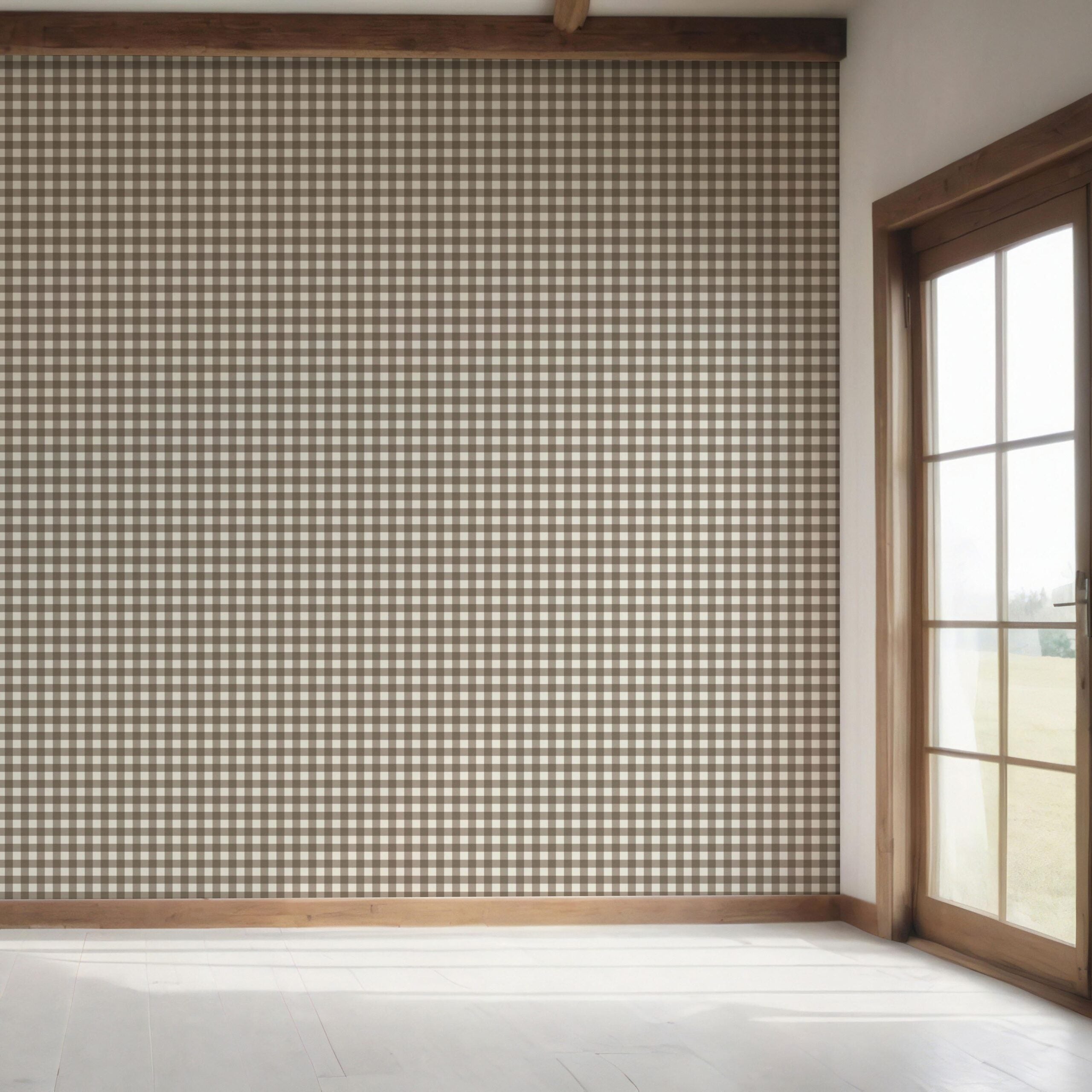 Neutral Geometric Gingham Checkered Bedroom Wallpaper Sample (Brown/ Taupe)