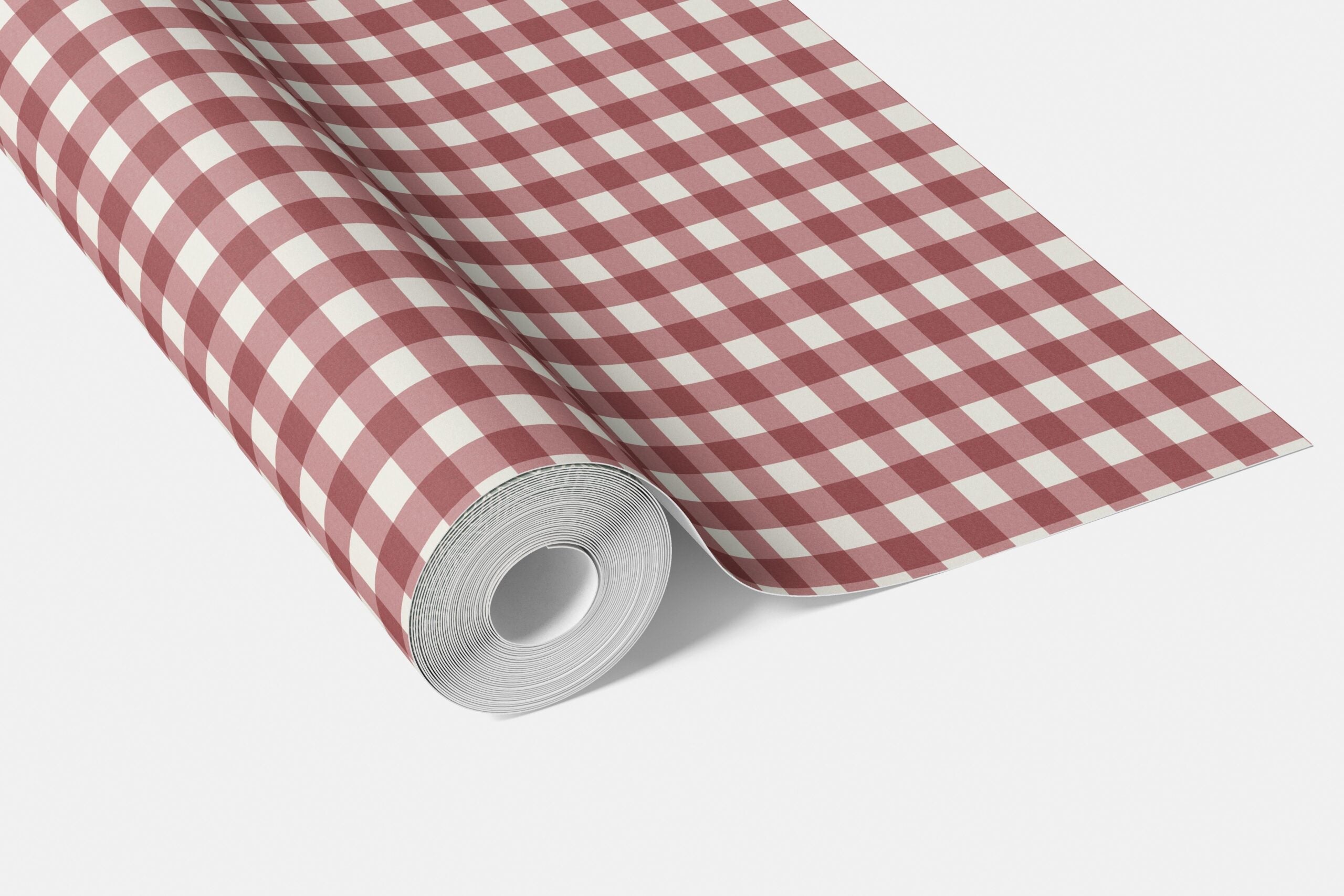 Geometric Gingham Checkered Living Room Wallpaper Sample (Cranberry Red)