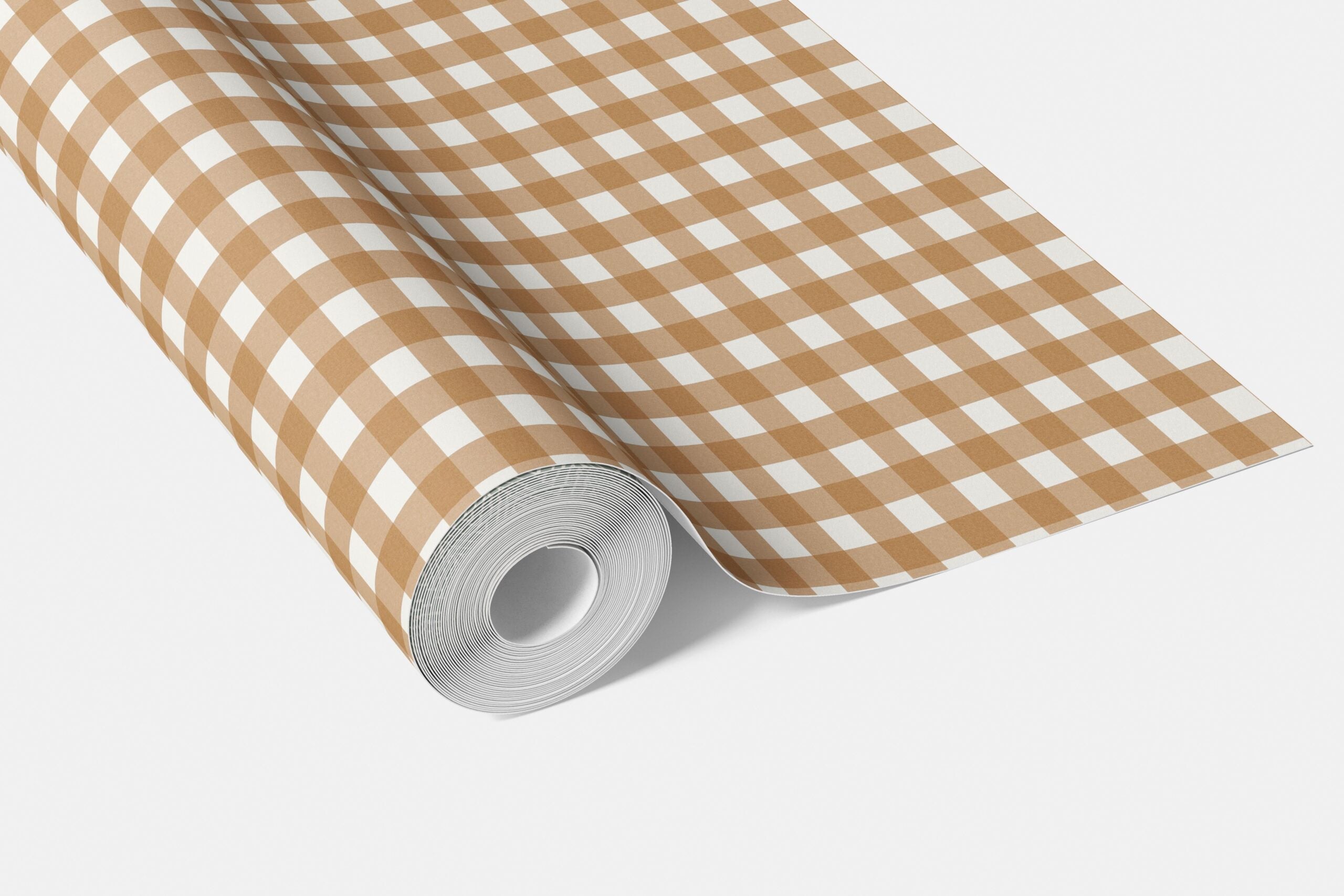 Geometric Gingham Checkered Living Room Wallpaper Sample (Bronze Orange)