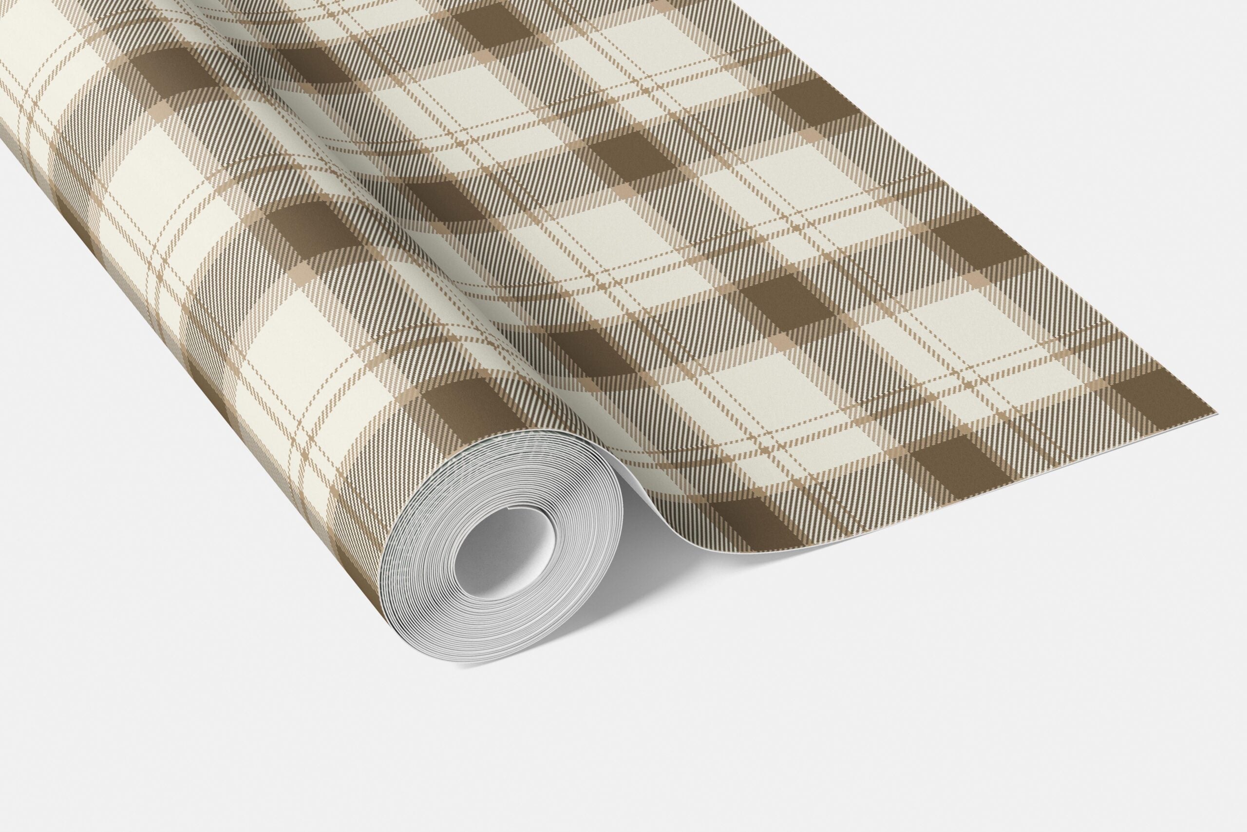 Neutral Geometric Plaid Checkered Bathroom Wallpaper Sample (Mocha Brown/ Beige/ Off-White)