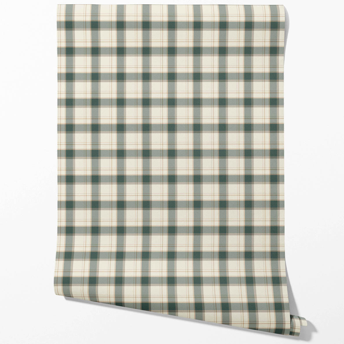 Geometric Plaid Checkered Traditional Wallpaper Sample (Teal Green/ Beige/ Off-White)