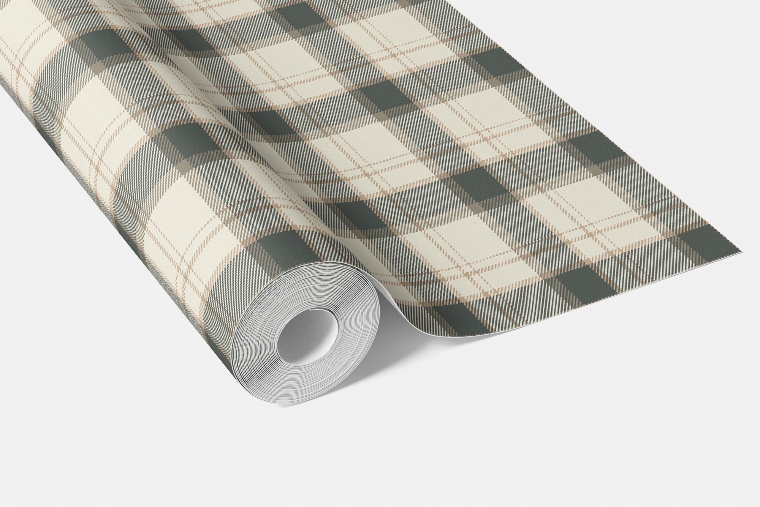 Neutral Geometric Plaid Checkered Bathroom Wallpaper Sample (Charcoal Black/ Off-White/ Beige)