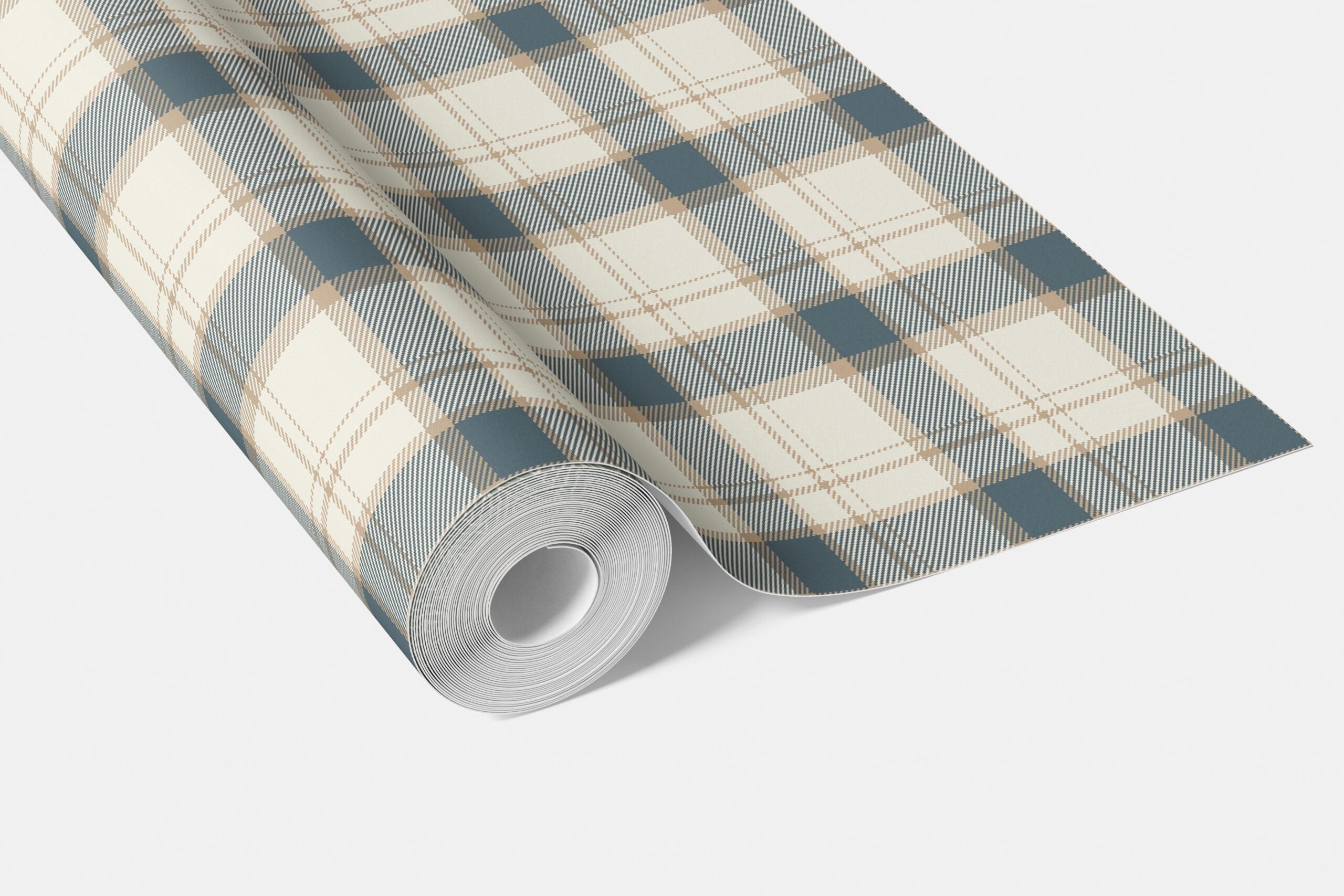 Neutral Geometric Plaid Checkered Bathroom Wallpaper Sample (Teal Blue/ Off-White/ Beige)