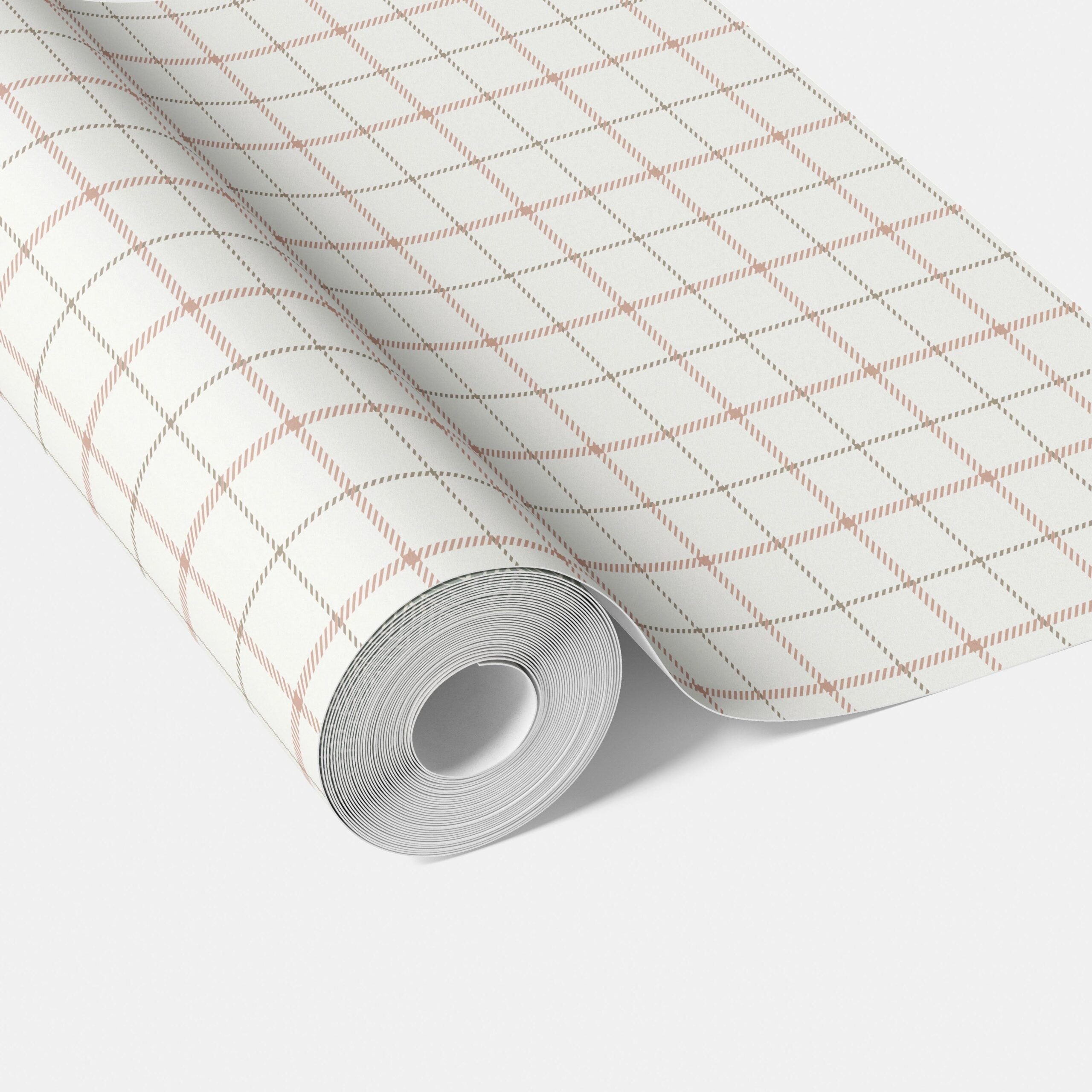 Windowpane Checkered/ Plaid Traditional Wallpaper Sample (Pink/ White/ Taupe)