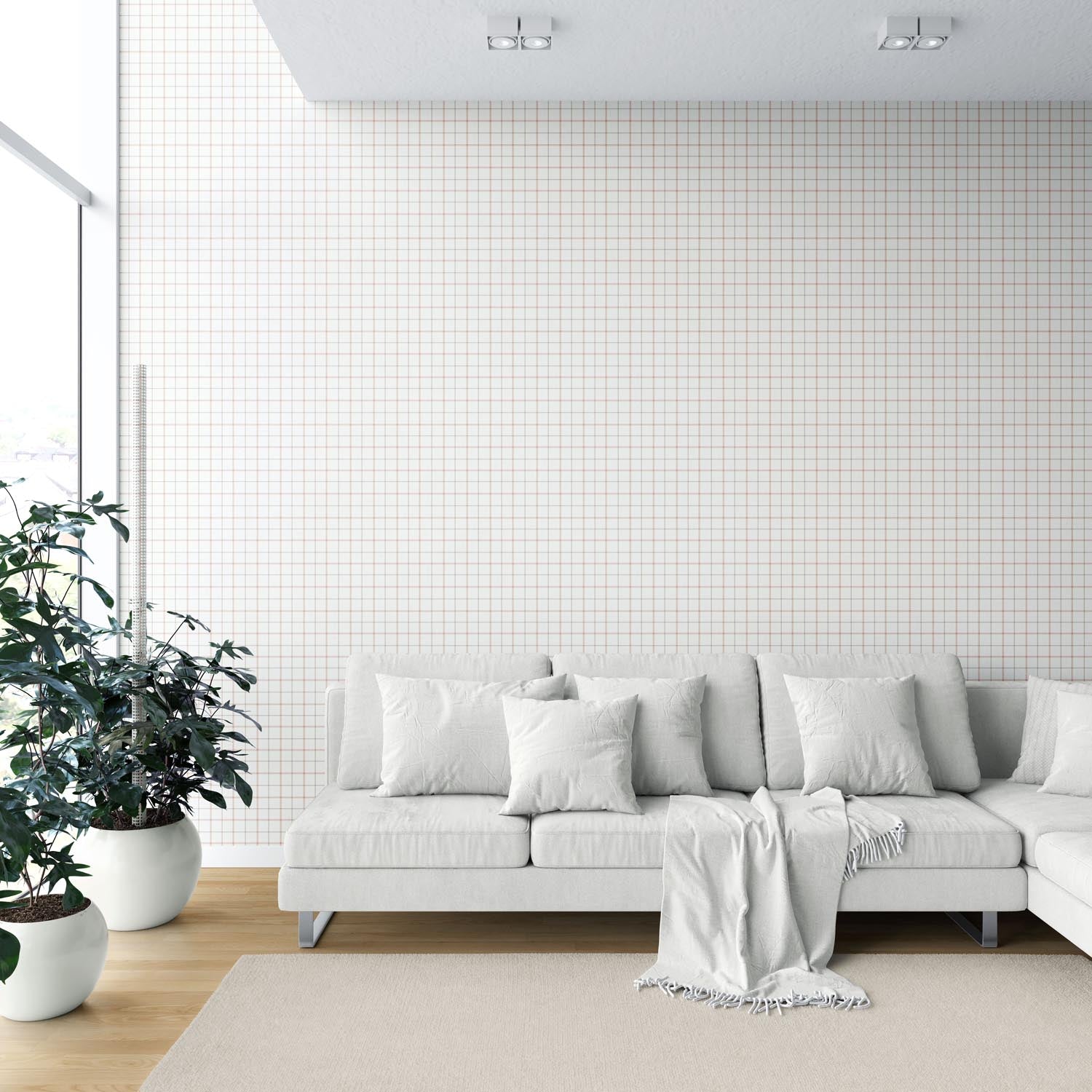 Windowpane Checkered/ Plaid Shower Toilet Wallpaper Sample (Pink/ White/ Taupe)
