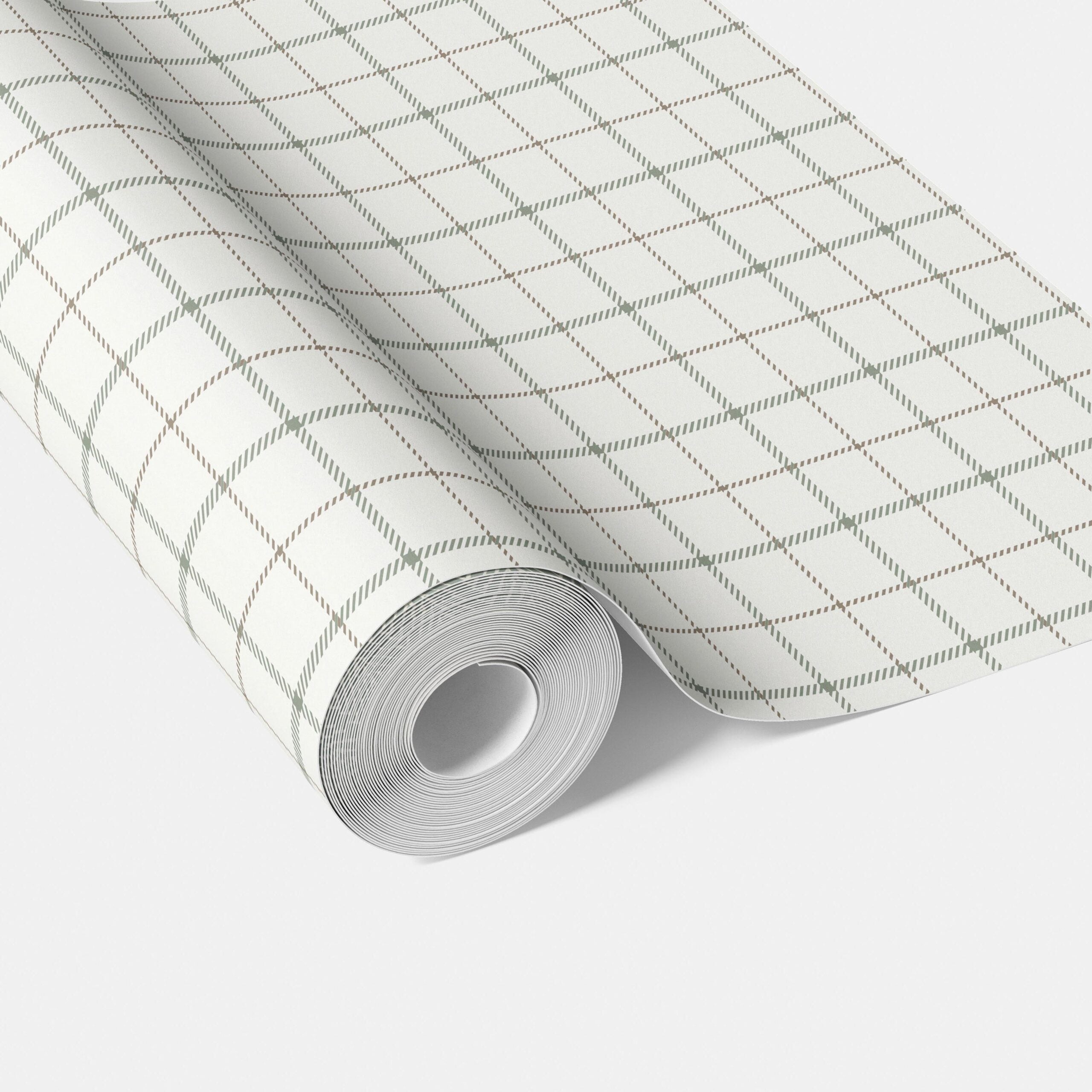 Windowpane Checkered/ Plaid Traditional Wallpaper Green/ White/ Taupe