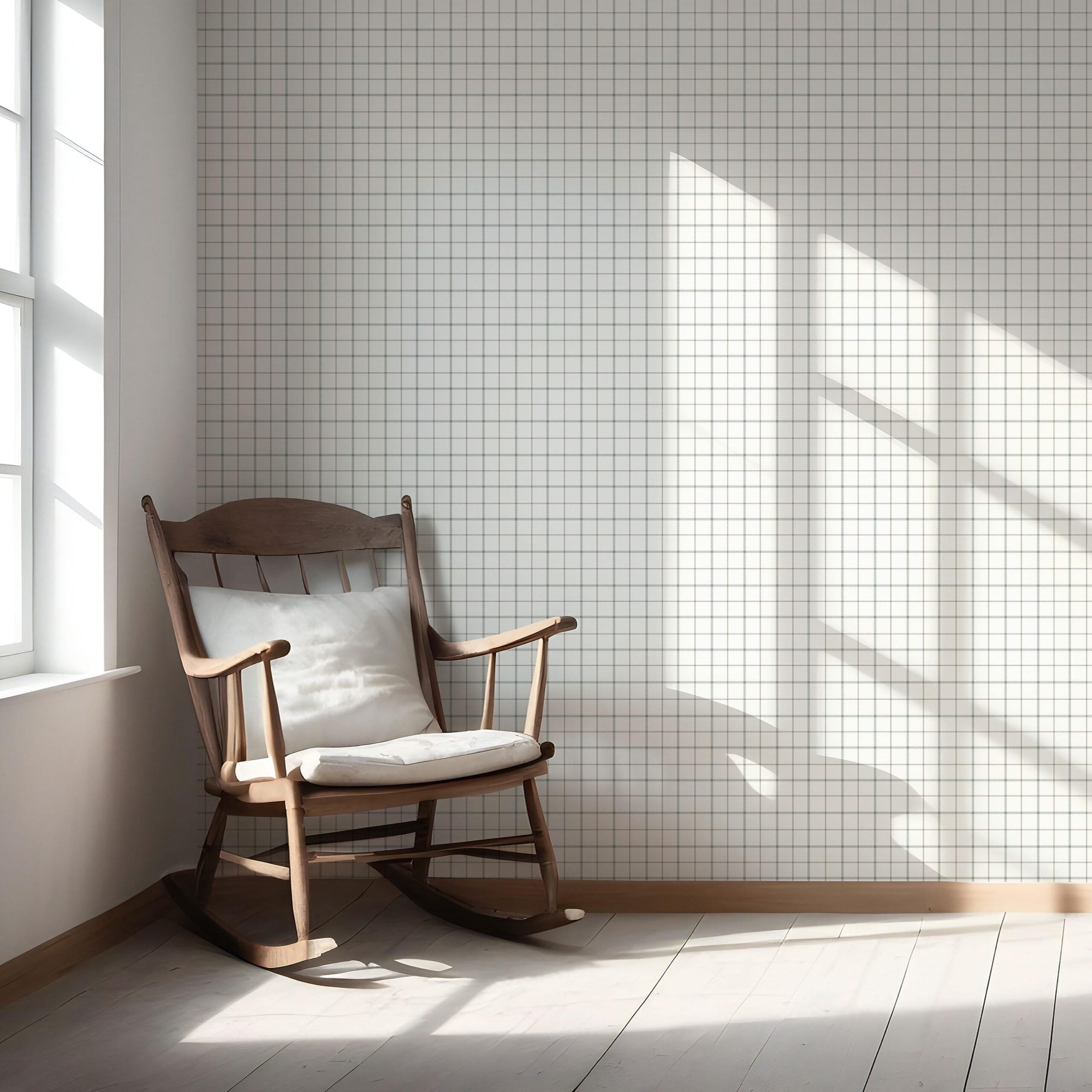 Windowpane Checkered/ Plaid Nursery Wallpaper Sample Green/ White/ Taupe