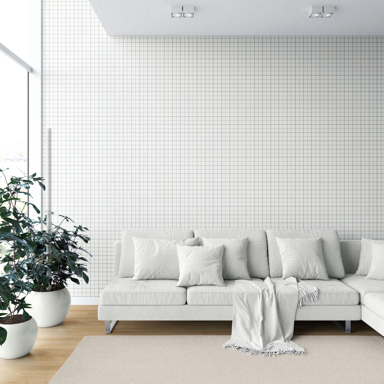 Windowpane Checkered/ Plaid Shower Toilet Wallpaper Sample Green/ White/ Taupe
