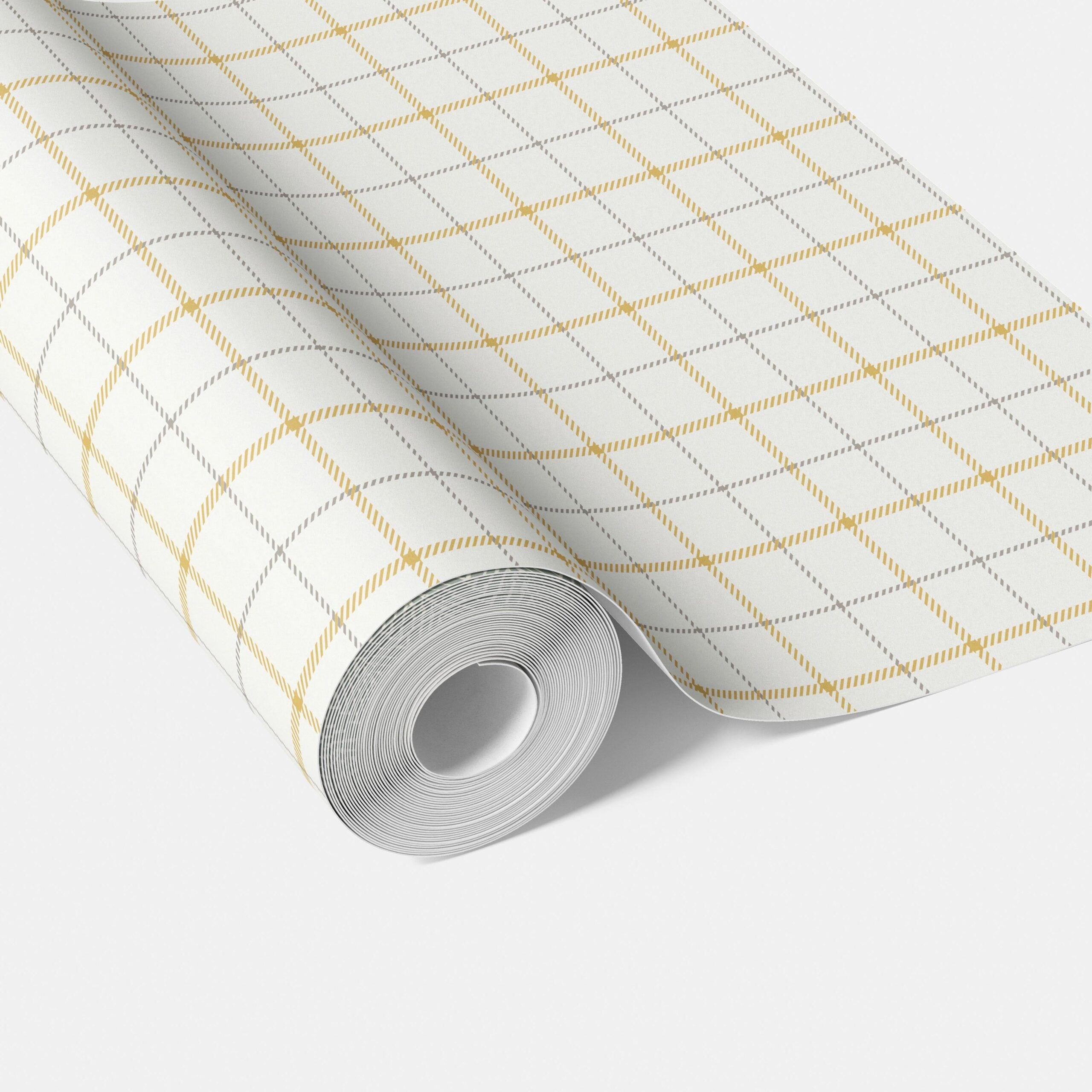 Windowpane Checkered/ Plaid Traditional Wallpaper (Mustard Yellow/ White/ Taupe)