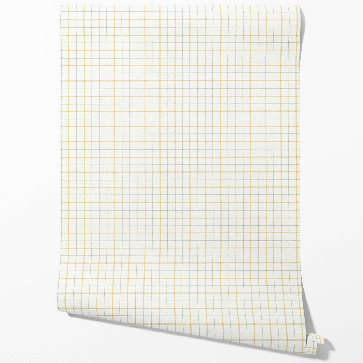 Windowpane Checkered/ Plaid Bathroom Wallpaper Sample (Mustard Yellow/ White/ Taupe)