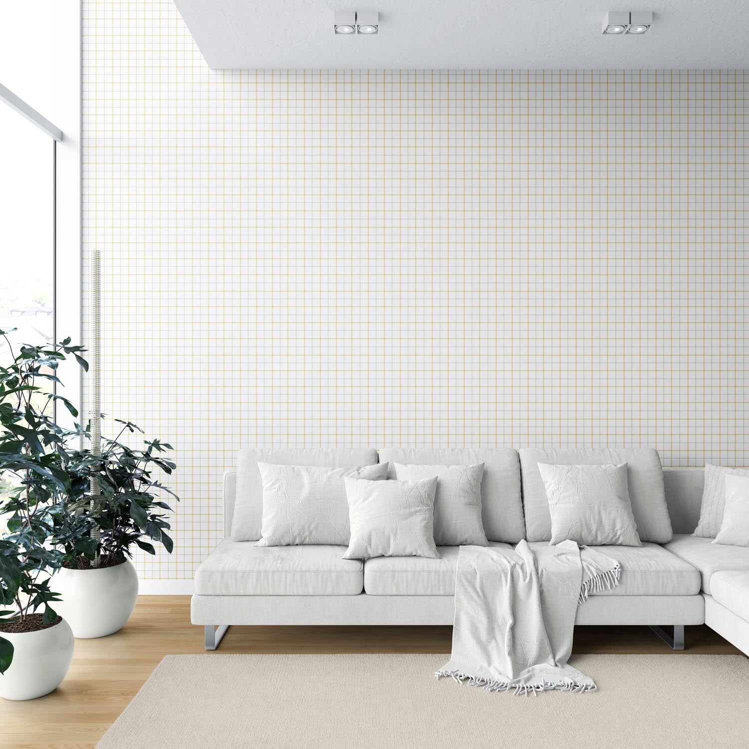 Windowpane Checkered/ Plaid Shower Toilet Wallpaper (Mustard Yellow/ White/ Taupe)