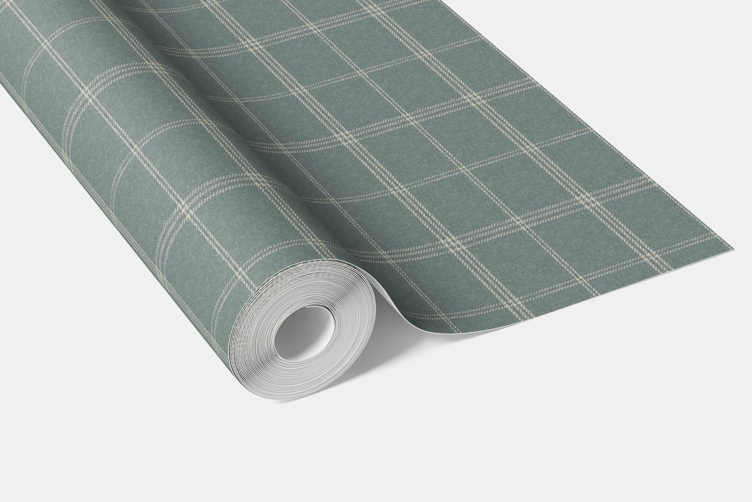 Geometric Plaid Checkered Bathroom Wallpaper Sample (Teal Blue/ Gray)