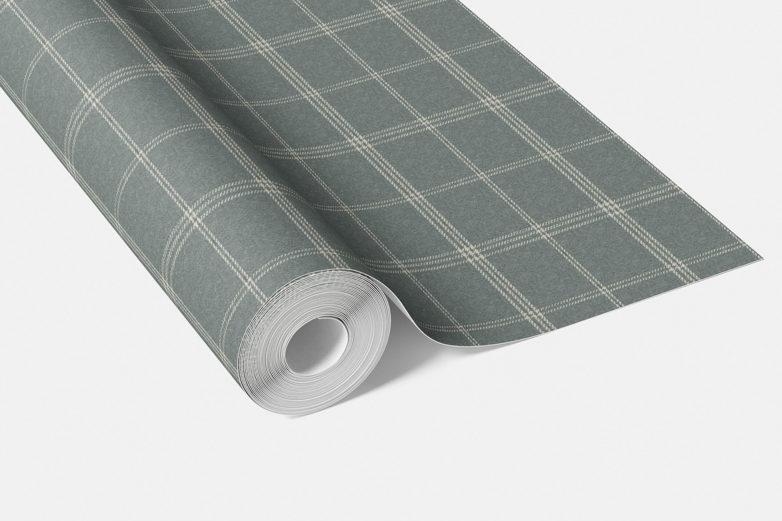 Geometric Plaid Checkered Bathroom Wallpaper Sample (Blue-Gray)