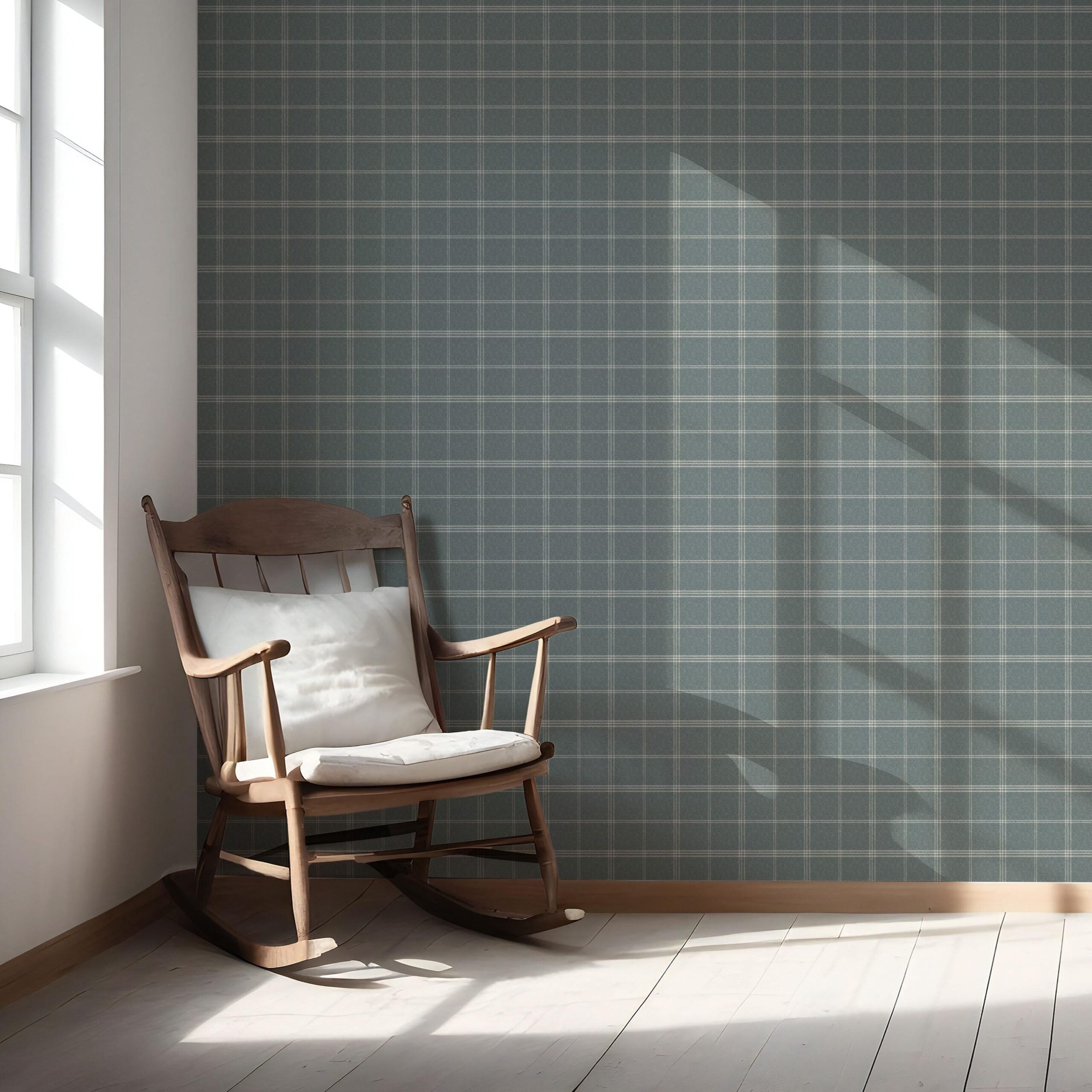 Geometric Plaid Checkered Nursery Wallpaper Sample (Blue-Gray)