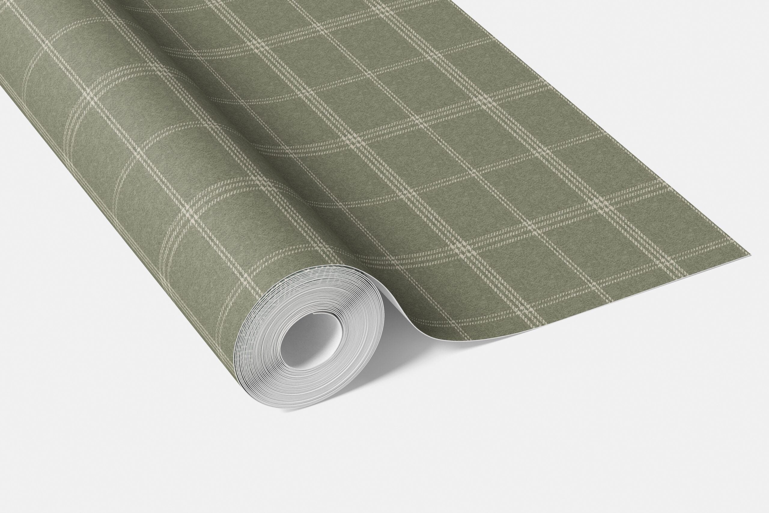 Geometric Plaid Checkered Bathroom Wallpaper Sample (Olive Green)
