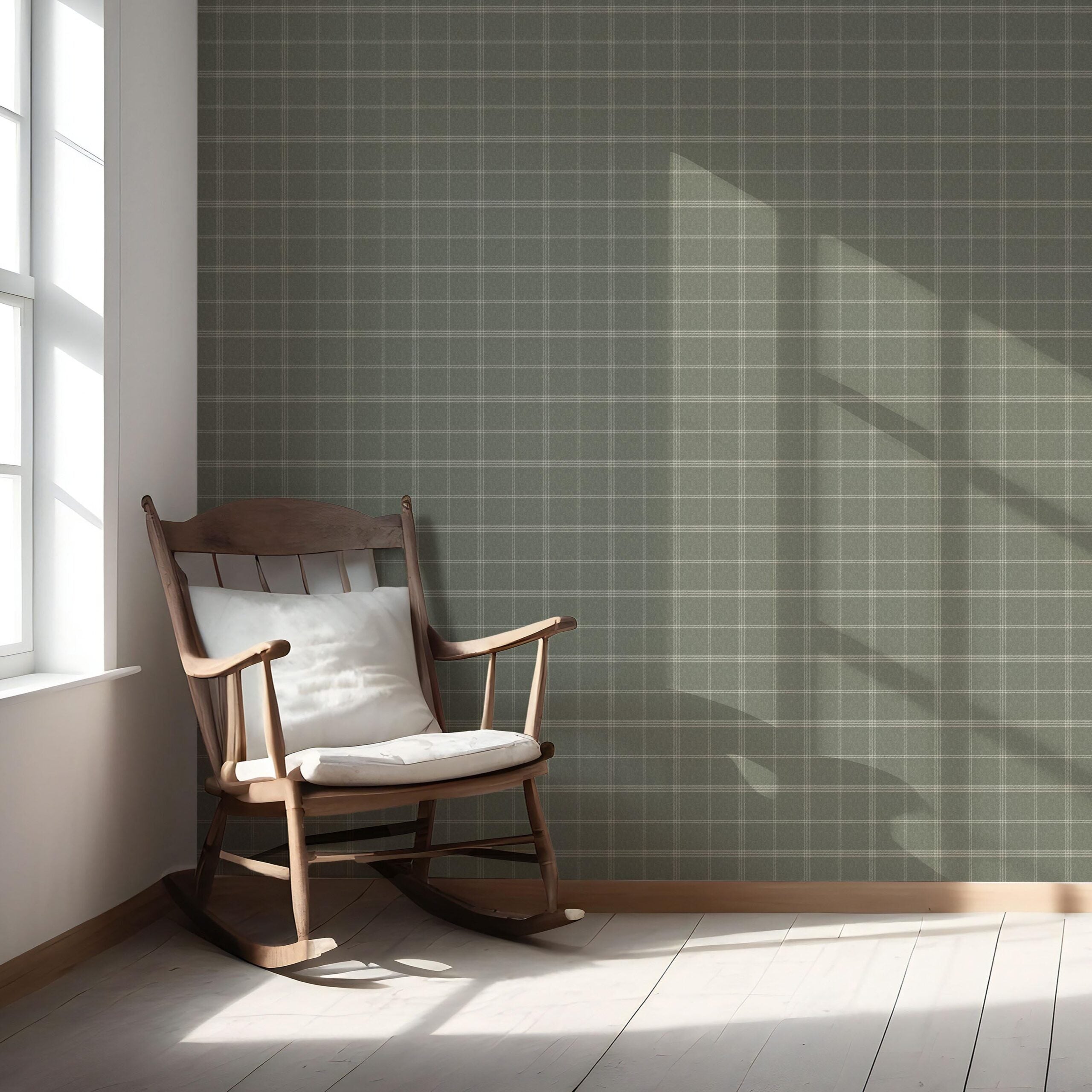 Geometric Plaid Checkered Nursery Wallpaper Sample (Olive Green)
