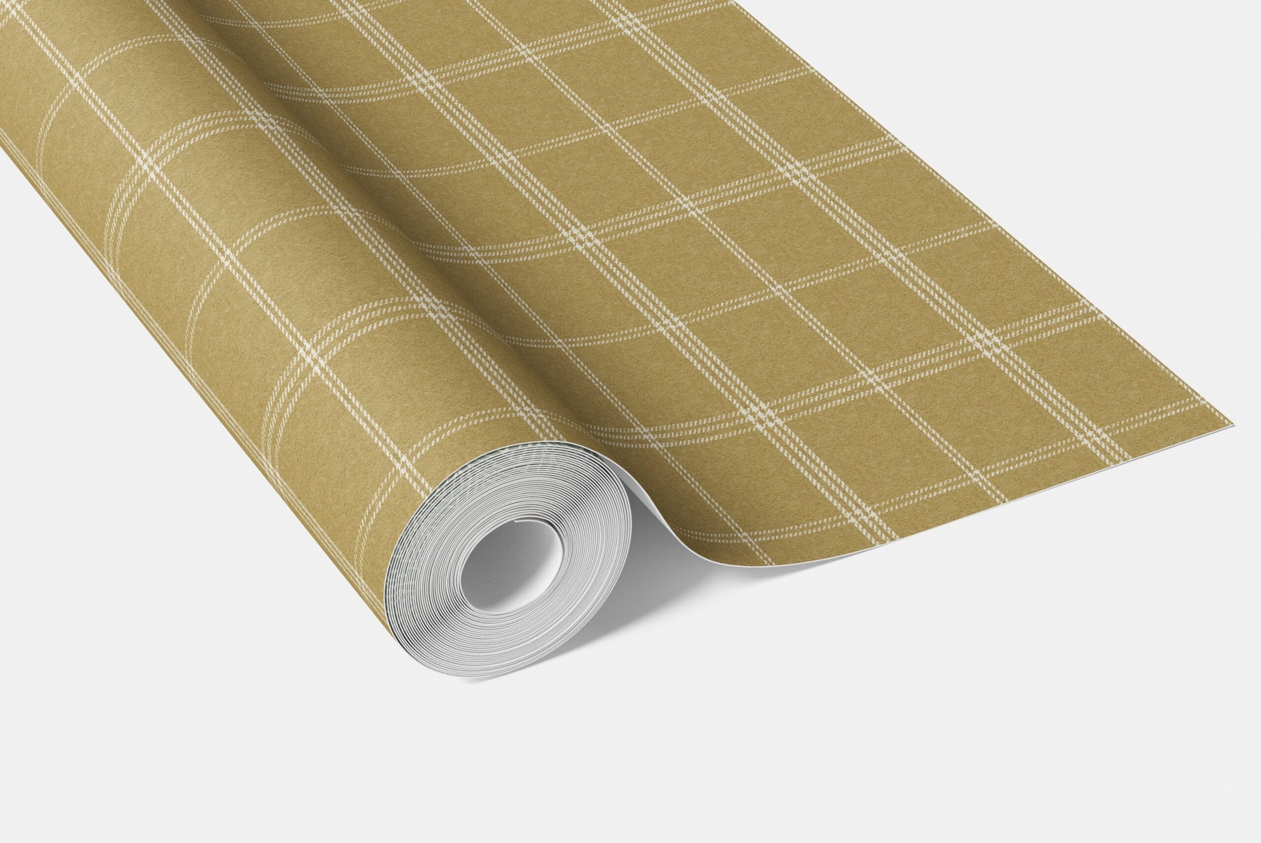 Geometric Plaid Checkered Bathroom Wallpaper Sample (Mustard Yellow)