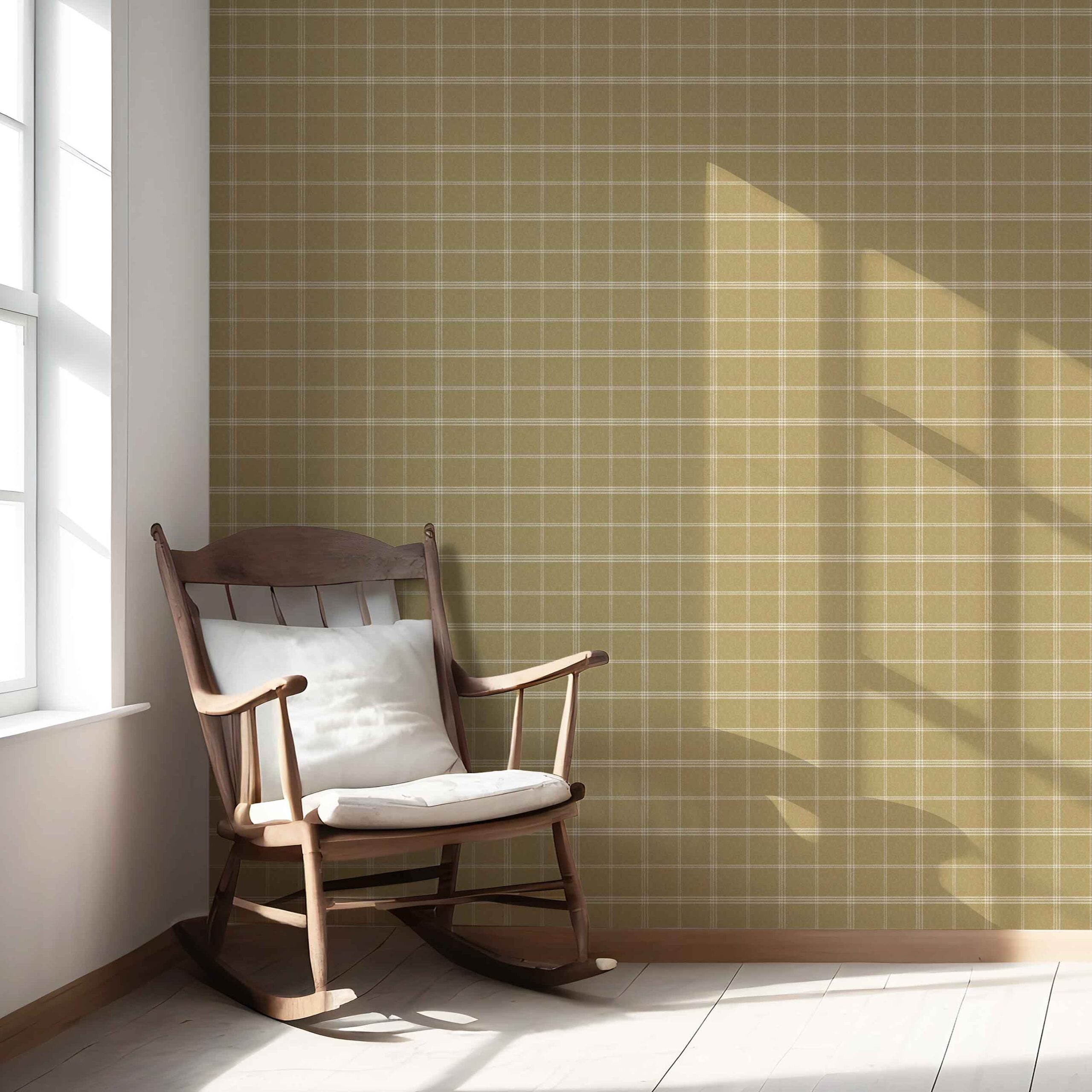 Geometric Plaid Checkered Nursery Wallpaper Sample (Mustard Yellow)
