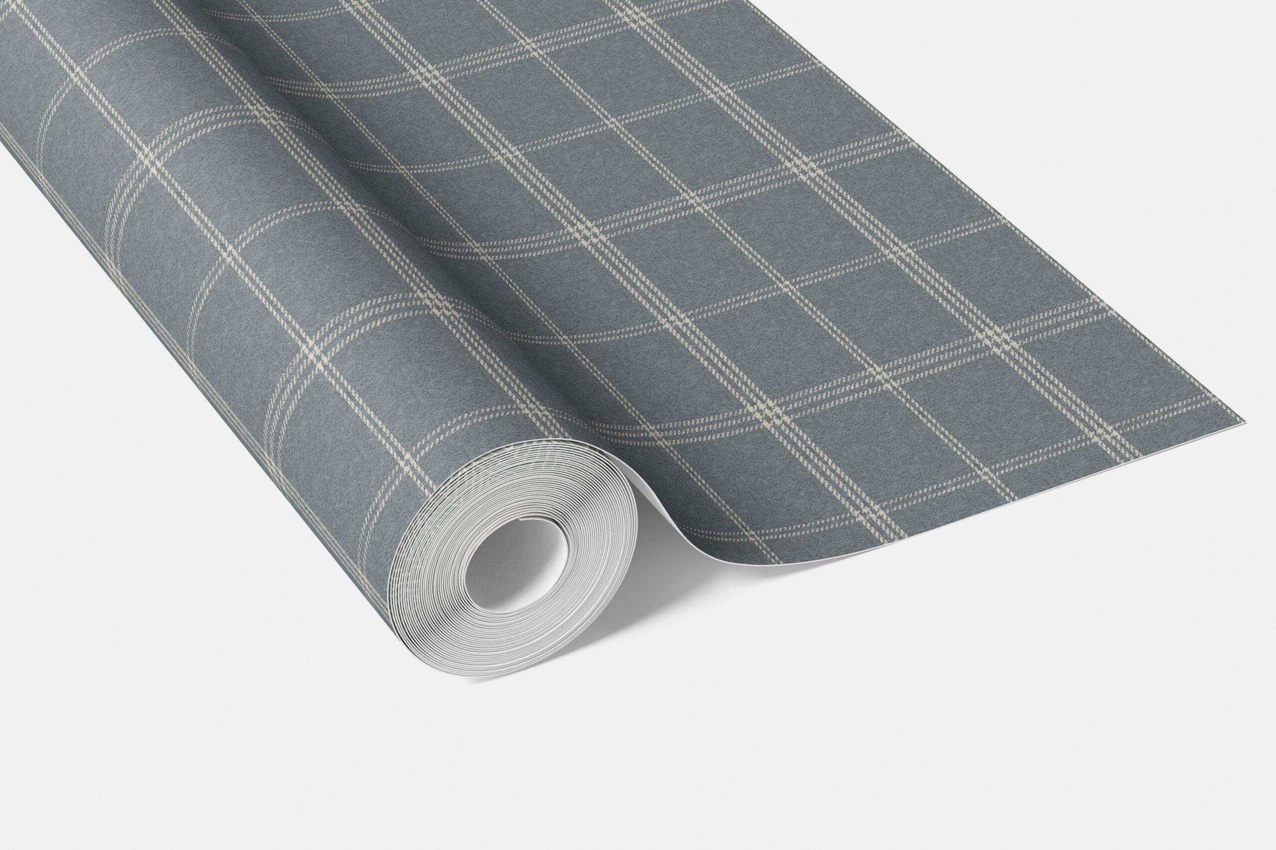 Neutral Geometric Plaid Checkered Bathroom Wallpaper Sample (Slate Blue)