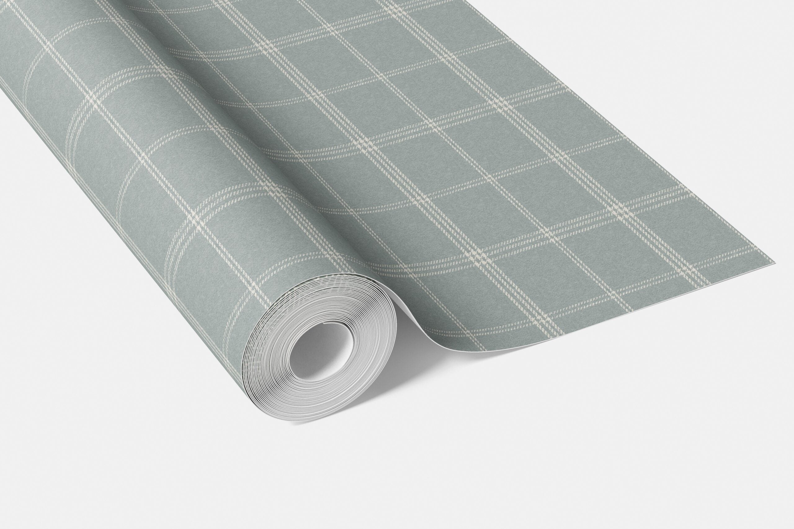 Geometric Plaid Checkered Bathroom Wallpaper Sample (Duck Egg Blue)