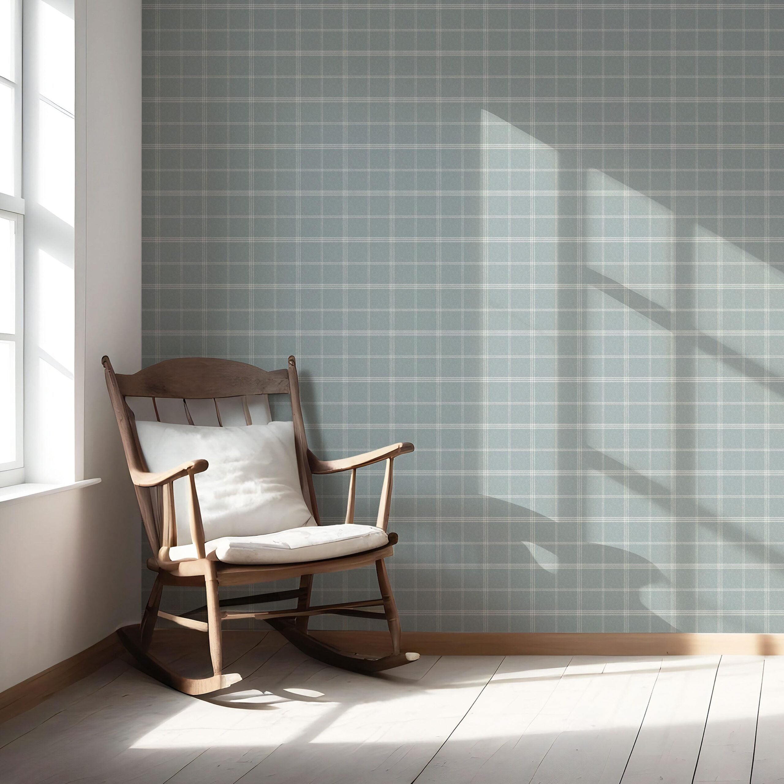 Geometric Plaid Checkered Nursery Wallpaper Sample (Duck Egg Blue)