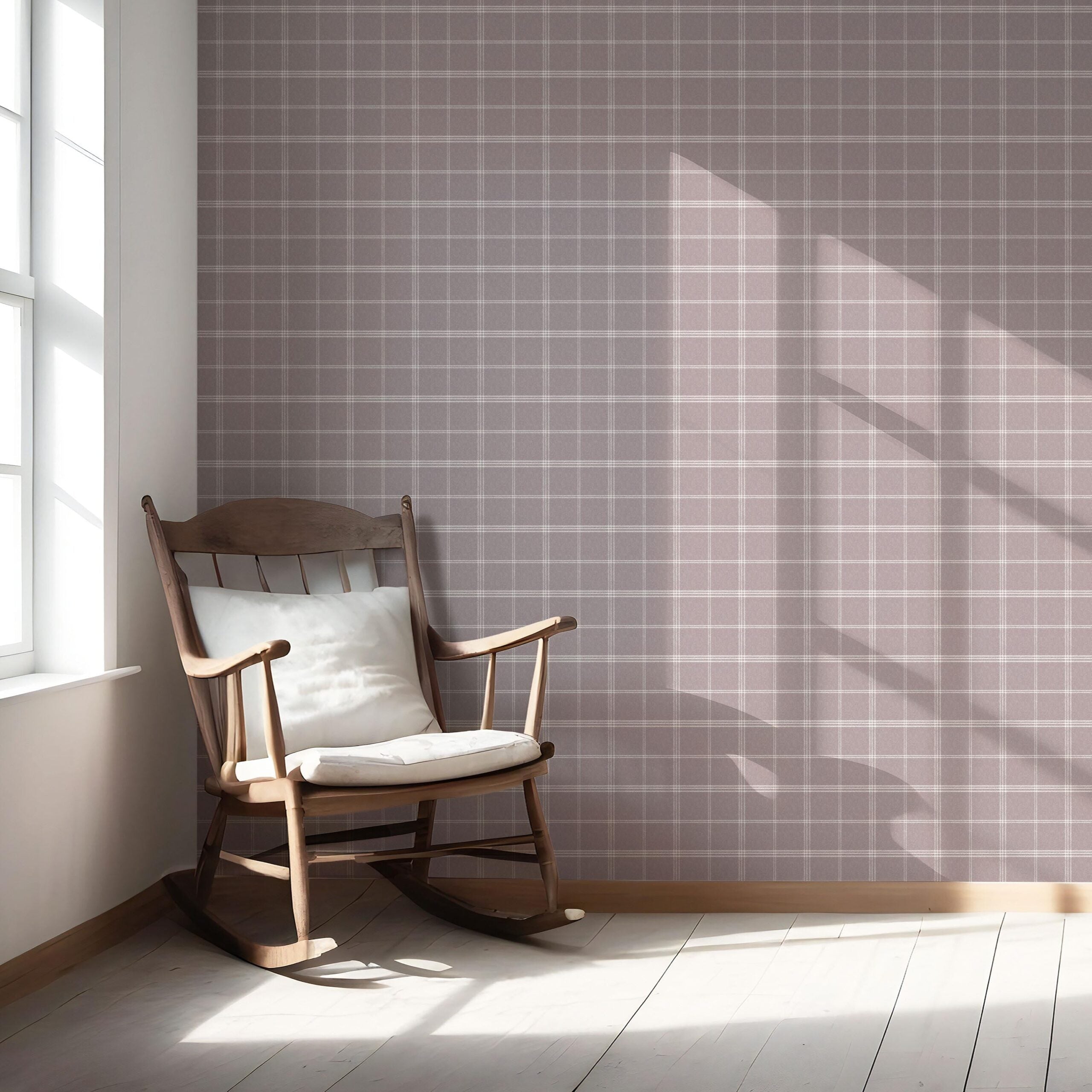 Geometric Plaid Checkered Nursery Wallpaper (Mauve/ Muted Pink)