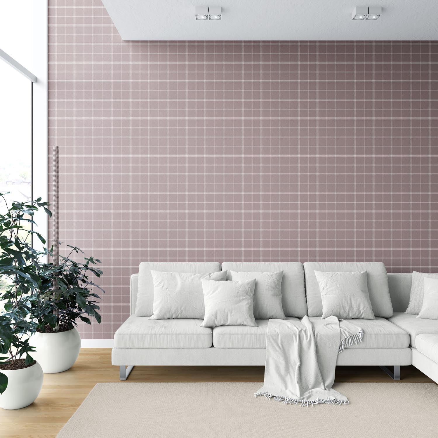 Geometric Plaid Checkered Shower Toilet Wallpaper Sample (Mauve/ Muted Pink)