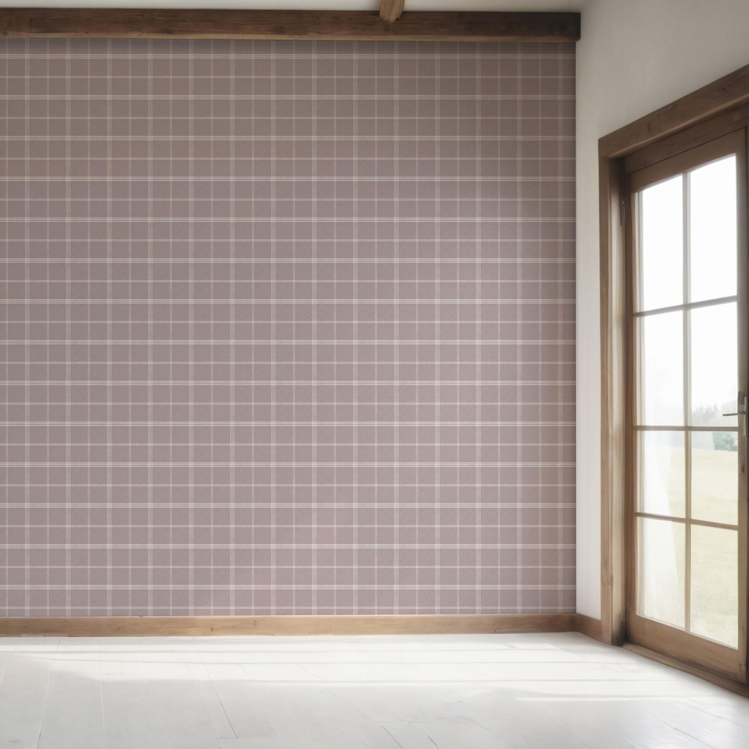 Geometric Plaid Checkered Bedroom Wallpaper Sample (Mauve/ Muted Pink)