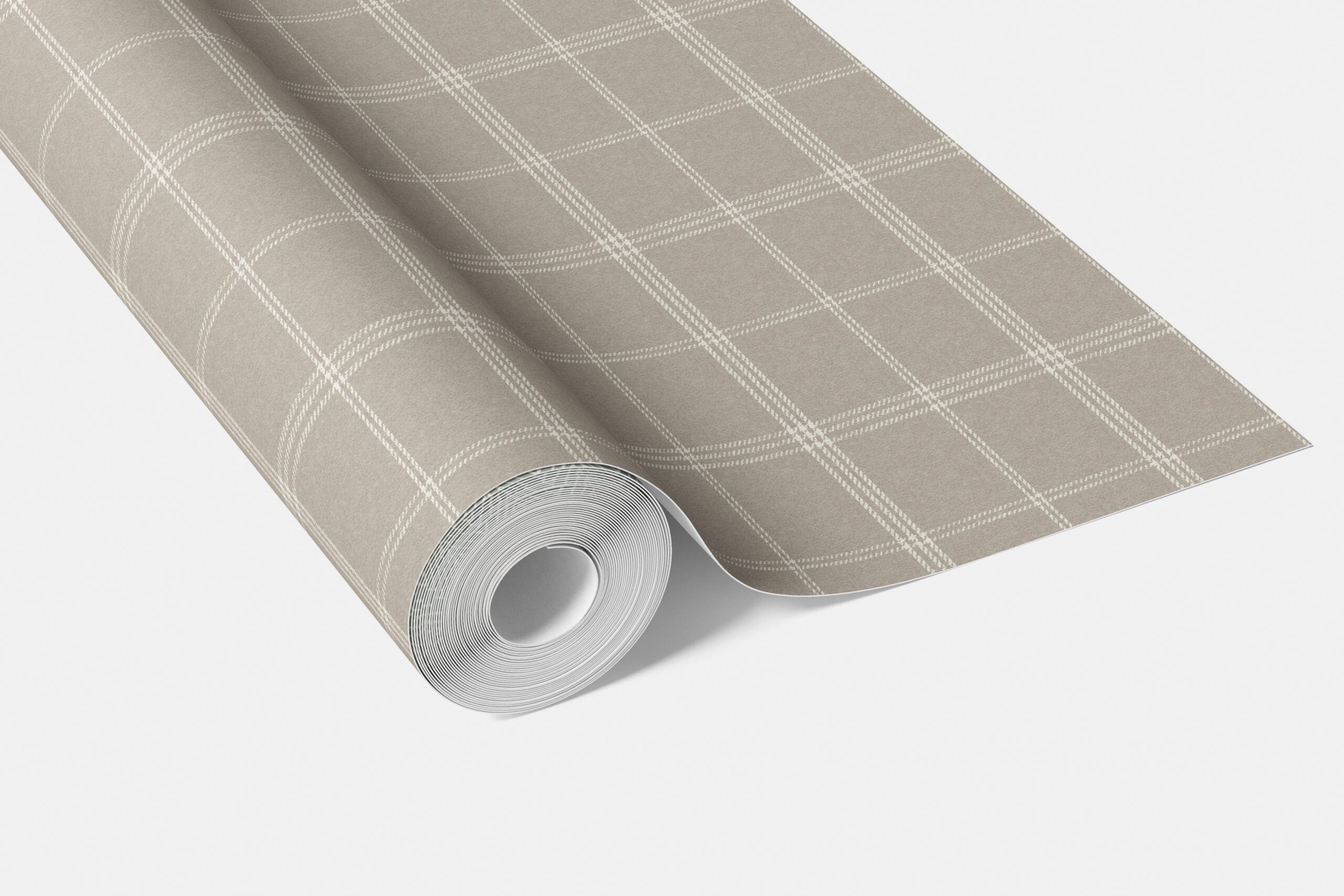 Neutral Geometric Plaid Checkered Bathroom Wallpaper Sample (Beige/ Warm Gray/ Greige/ Taupe)