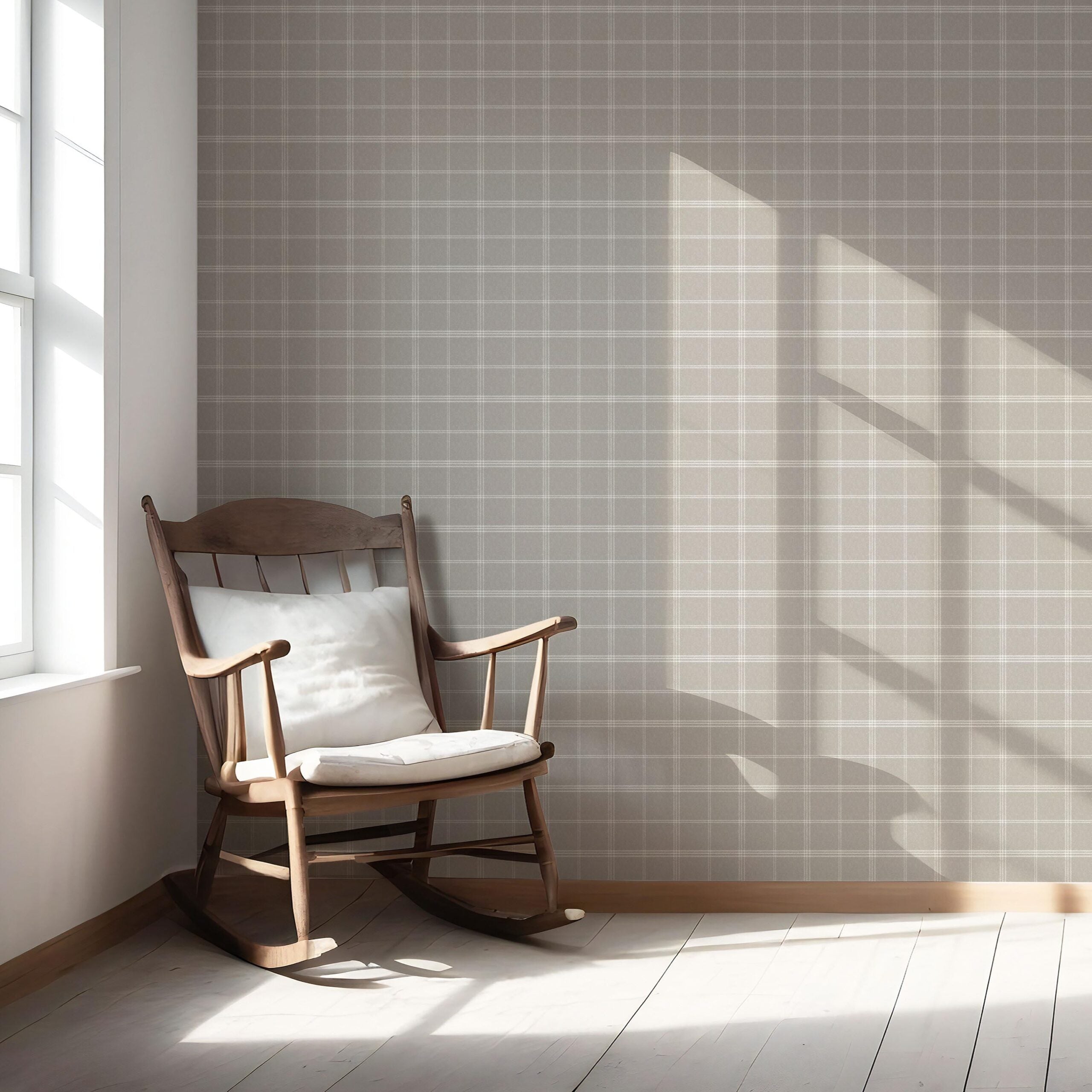 Neutral Geometric Plaid Checkered Nursery Wallpaper (Beige/ Warm Gray/ Greige/ Taupe)