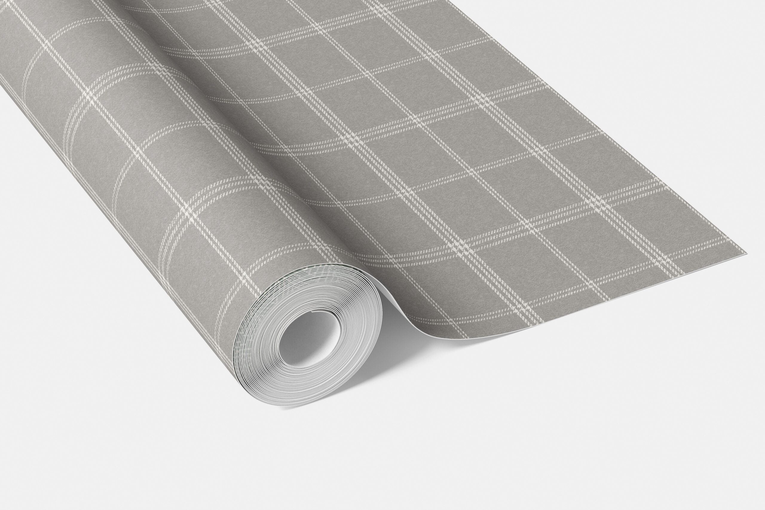 Neutral Geometric Plaid Checkered Bathroom Wallpaper Sample (Silver Gray)