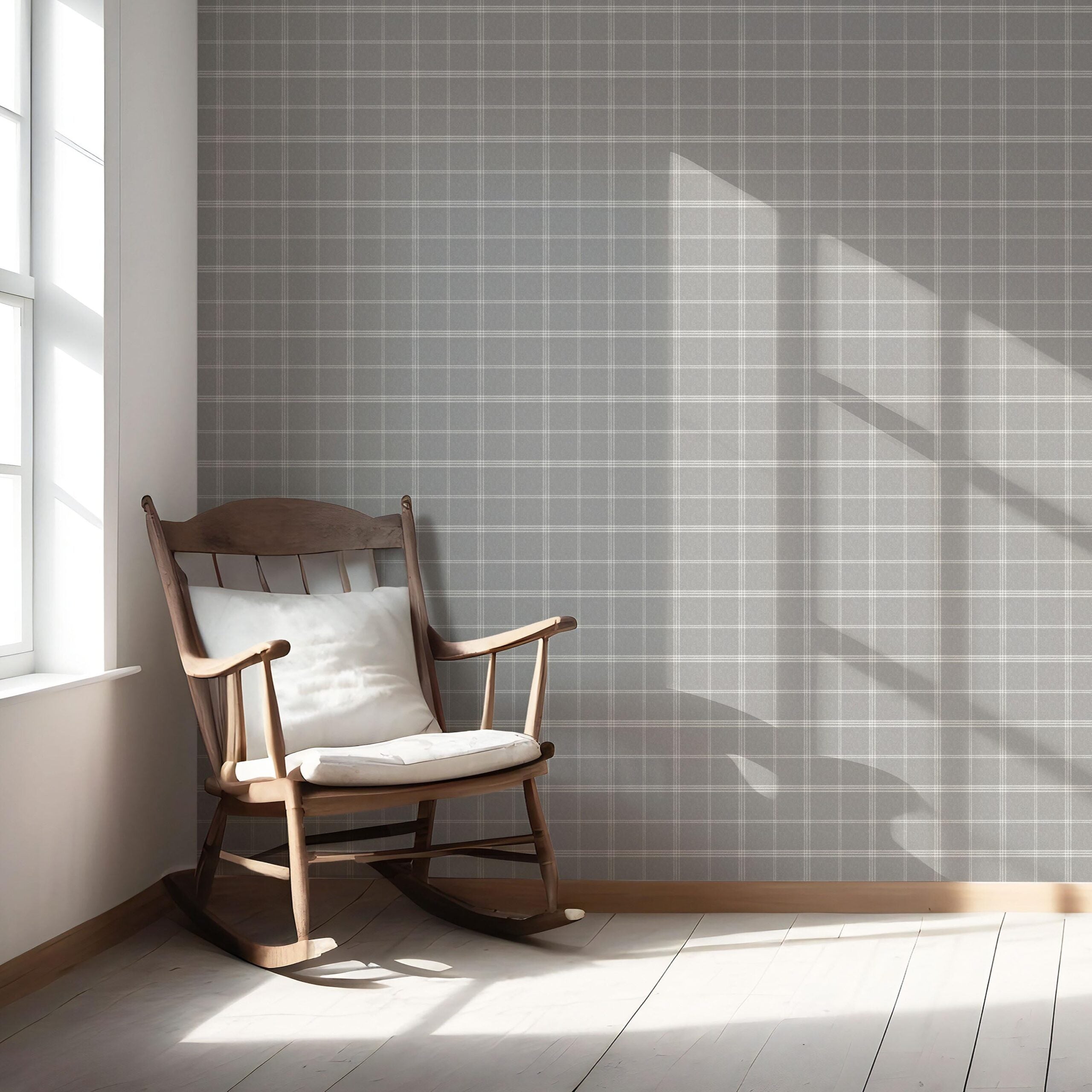 Neutral Geometric Plaid Checkered Nursery Wallpaper Sample (Silver Gray)